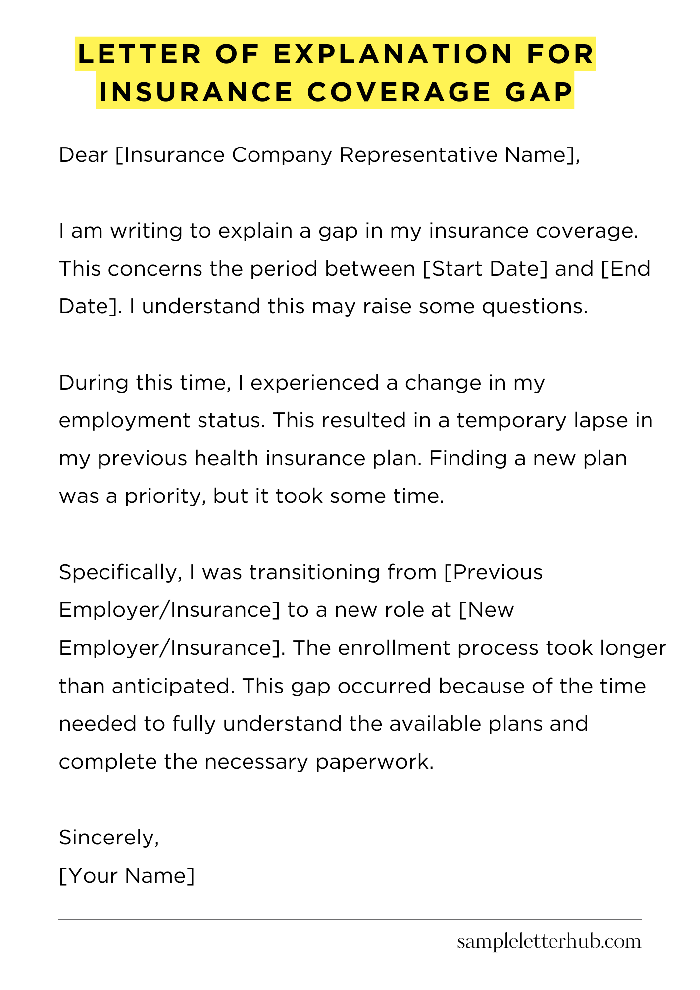 Letter of Explanation for Insurance Coverage Gap