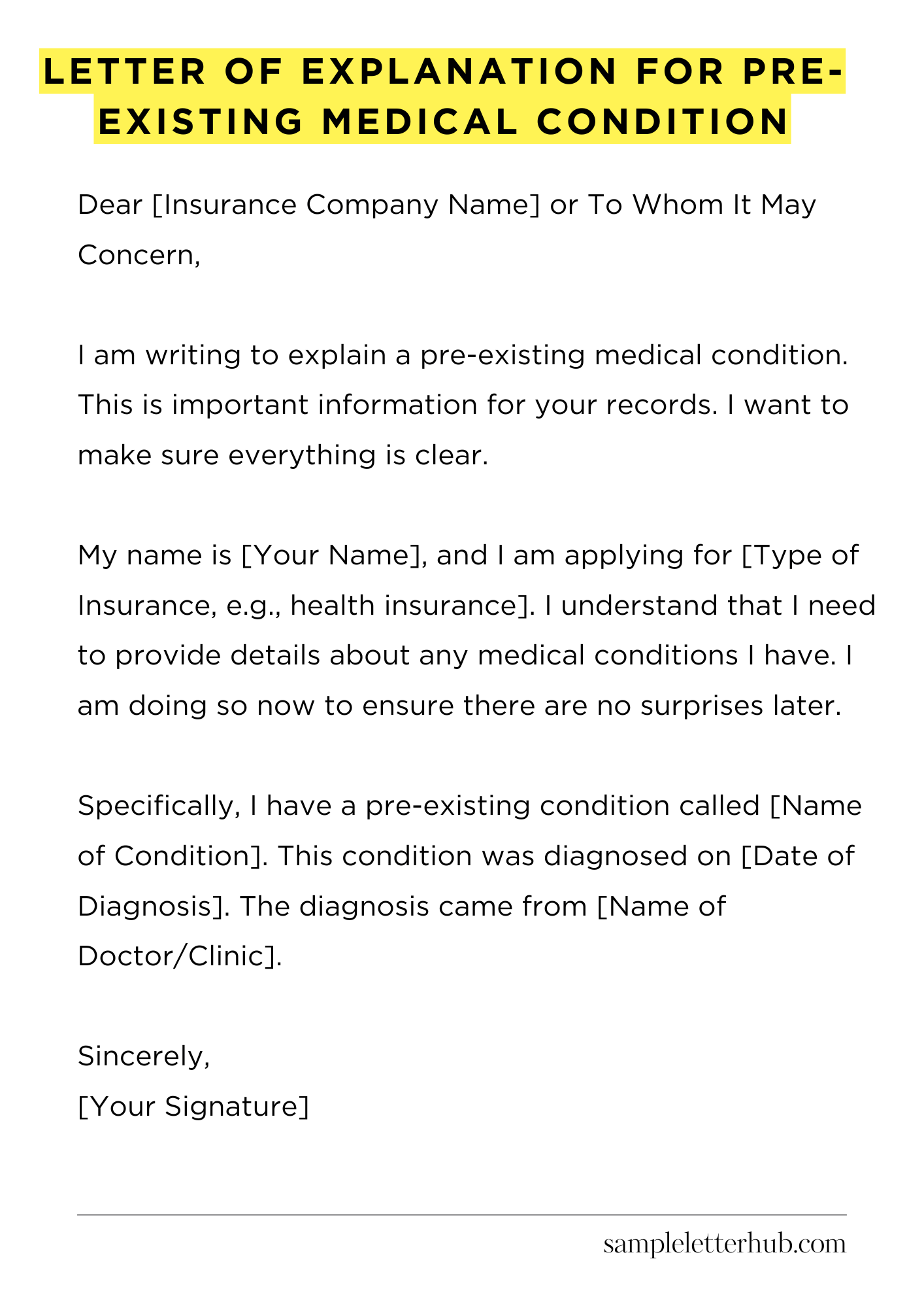 Letter of Explanation for Pre-Existing Medical Condition