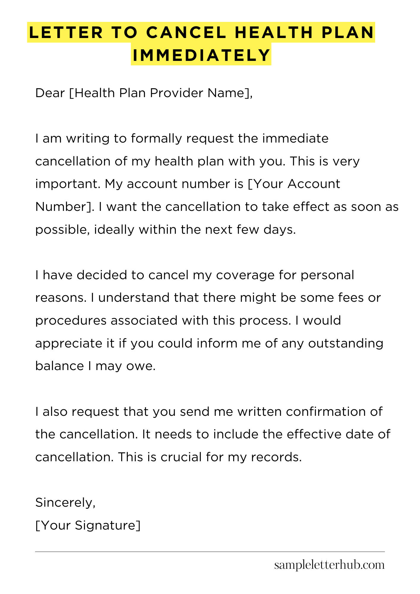 Letter to Cancel Health Plan Immediately