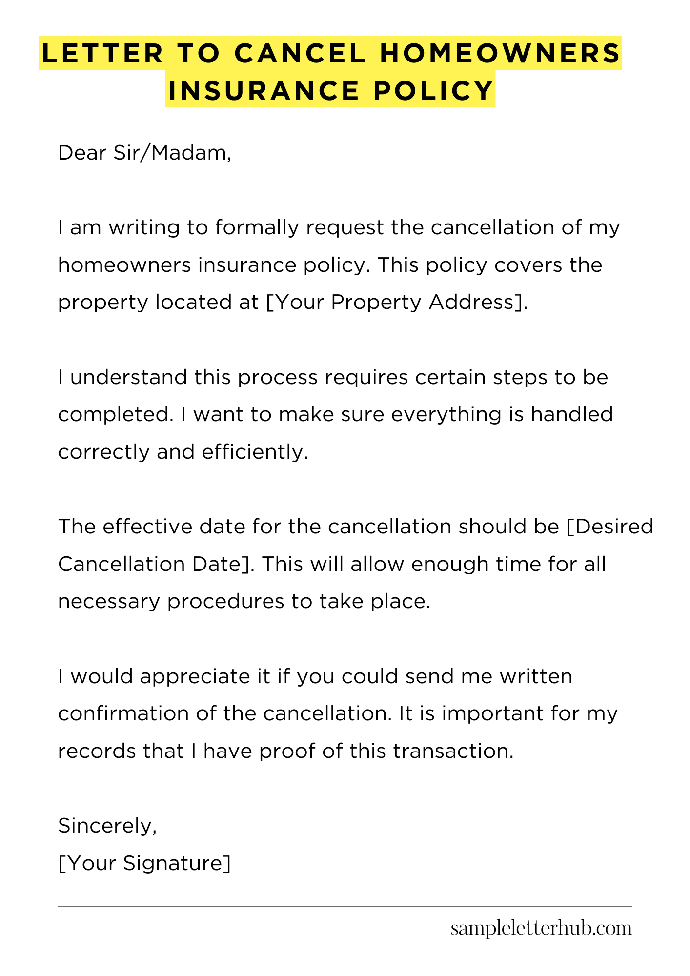 Letter to Cancel Homeowners Insurance Policy