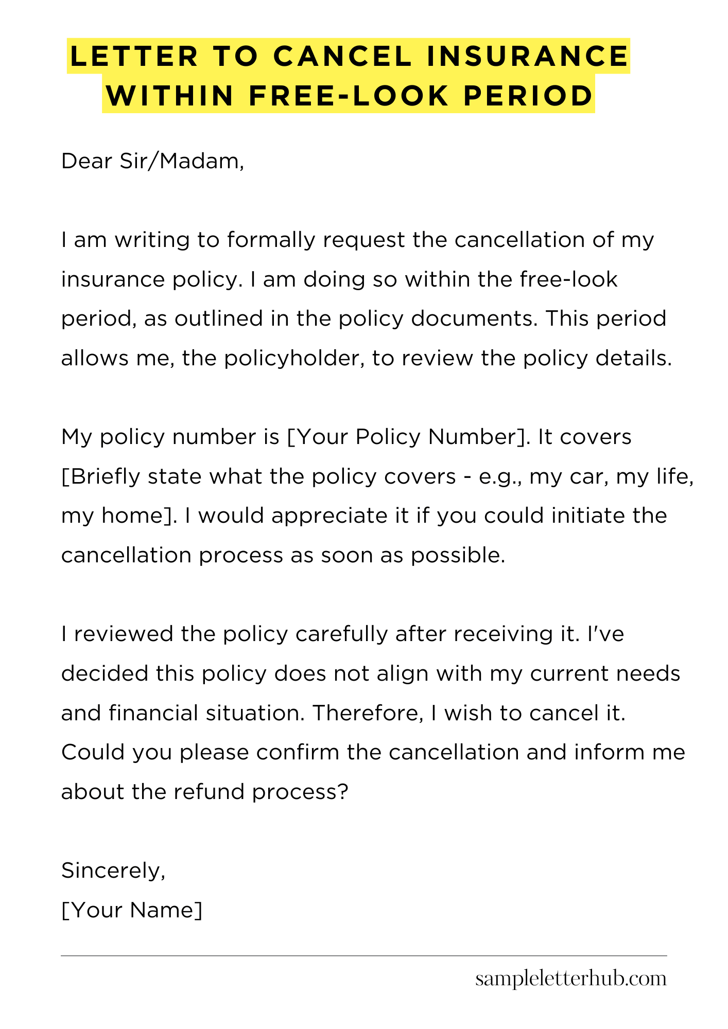 Letter to Cancel Insurance Within Free-Look Period