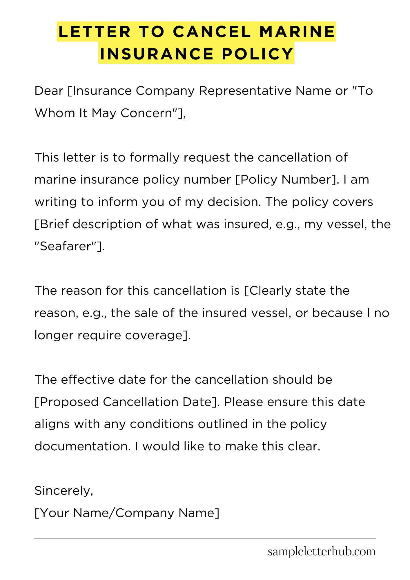 Letter to Cancel Marine Insurance Policy