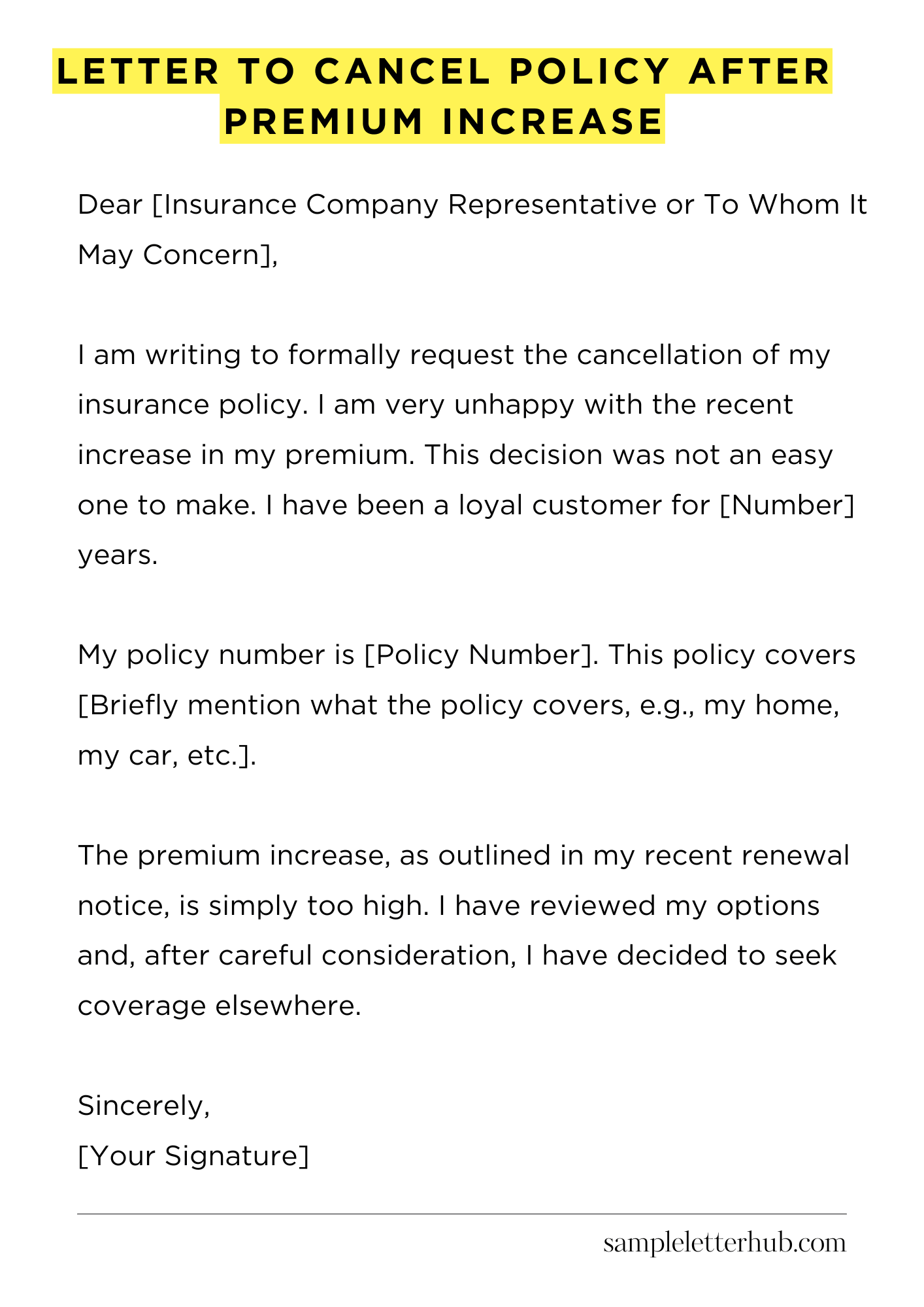 Letter to Cancel Policy After Premium Increase