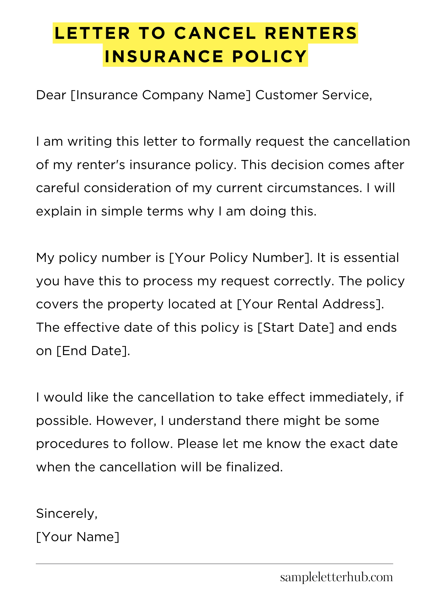 Letter to Cancel Renters Insurance Policy