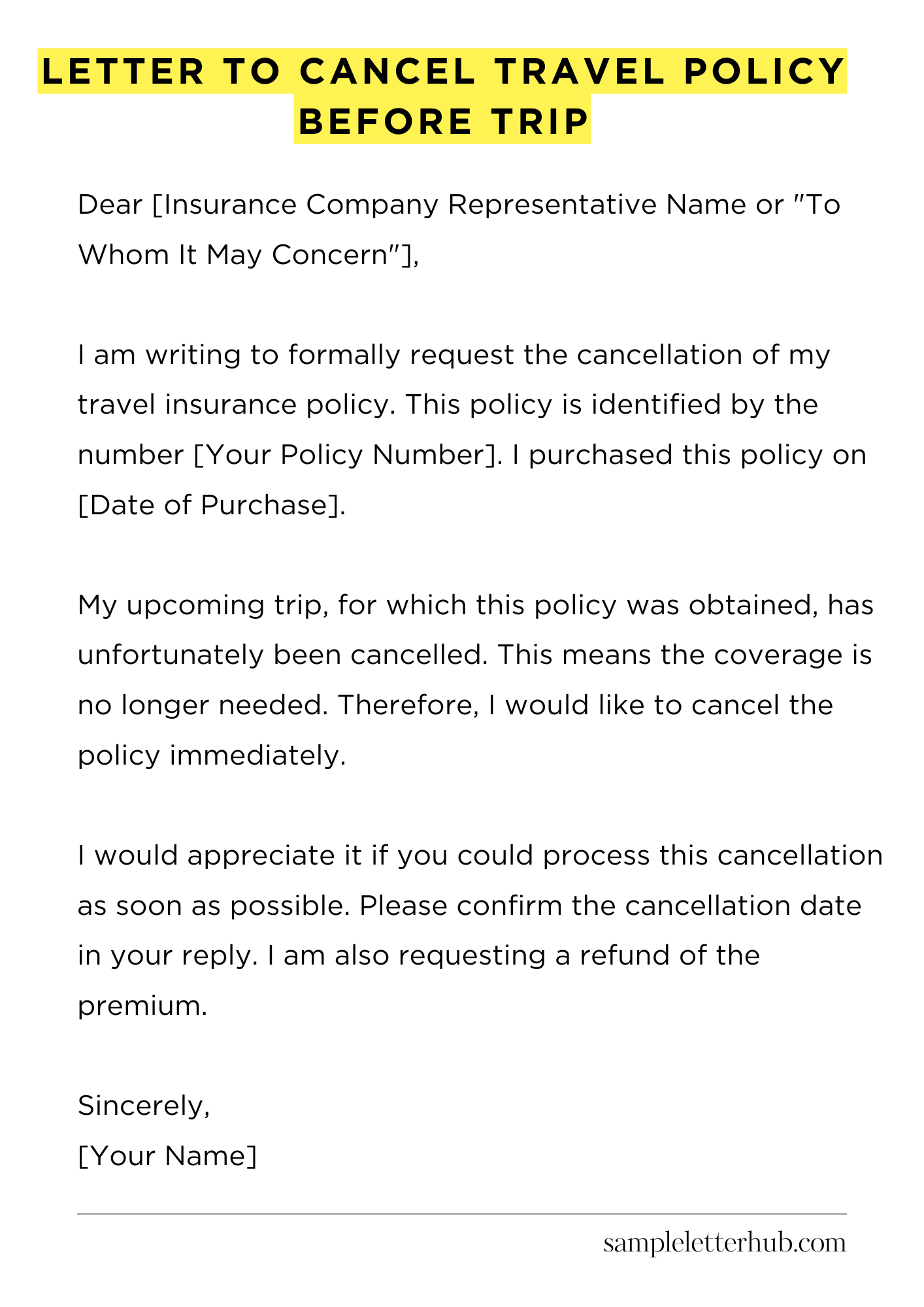 Letter to Cancel Travel Policy Before Trip
