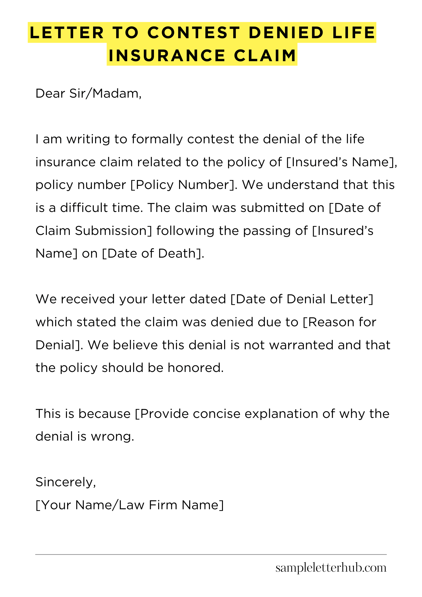 Letter to Contest Denied Life Insurance Claim