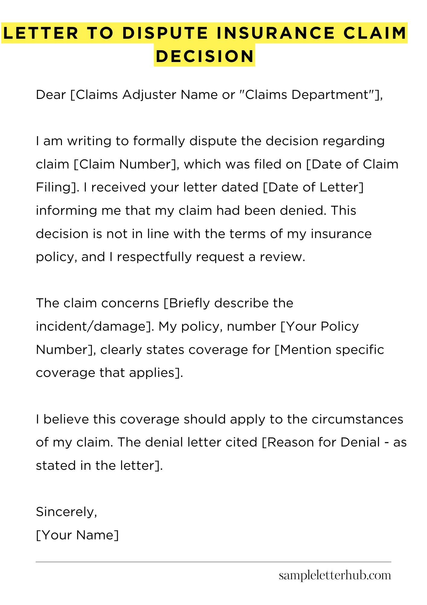 Letter to Dispute Insurance Claim Decision