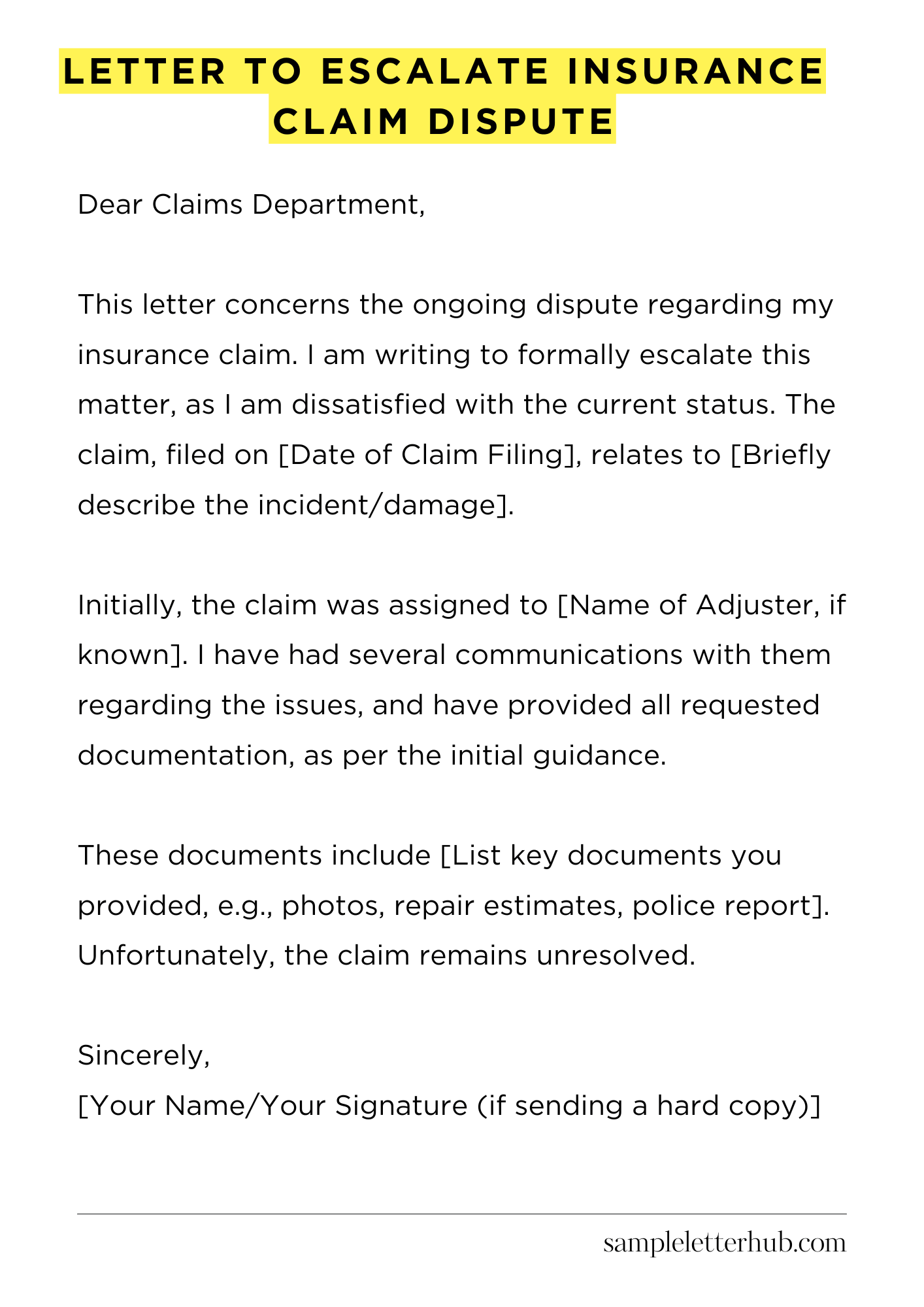 Letter to Escalate Insurance Claim Dispute