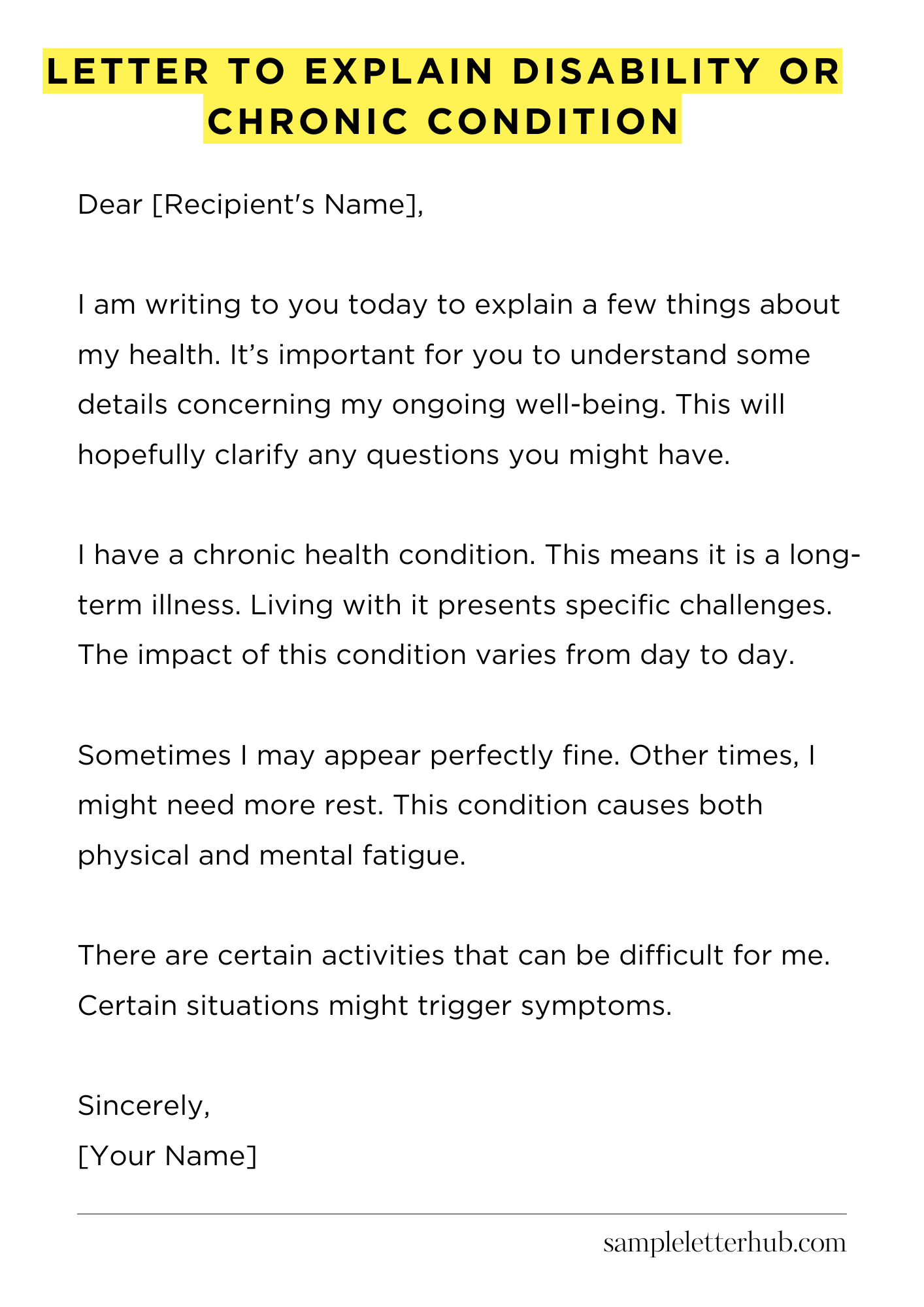Letter to Explain Disability or Chronic Condition