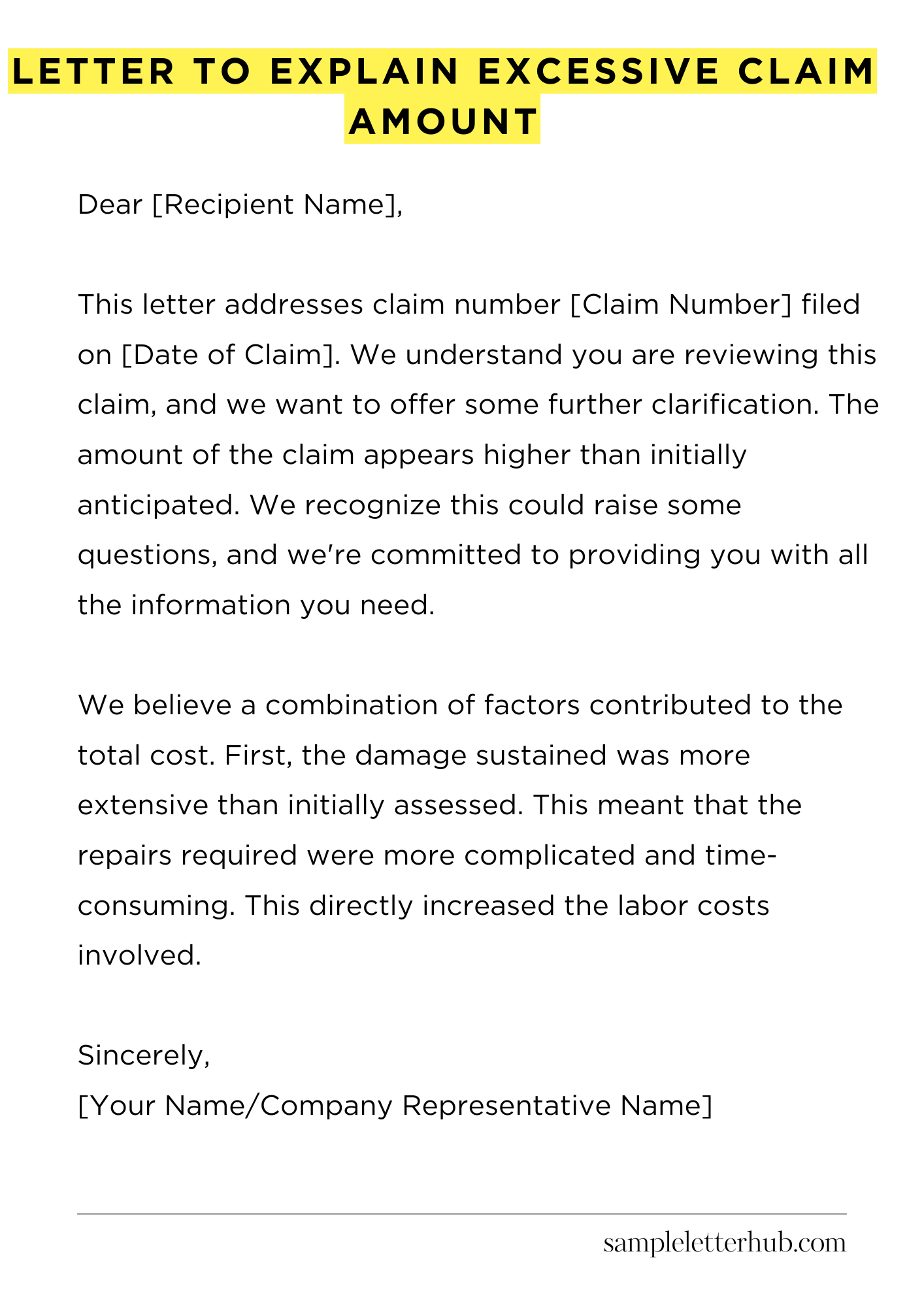 Letter to Explain Excessive Claim Amount