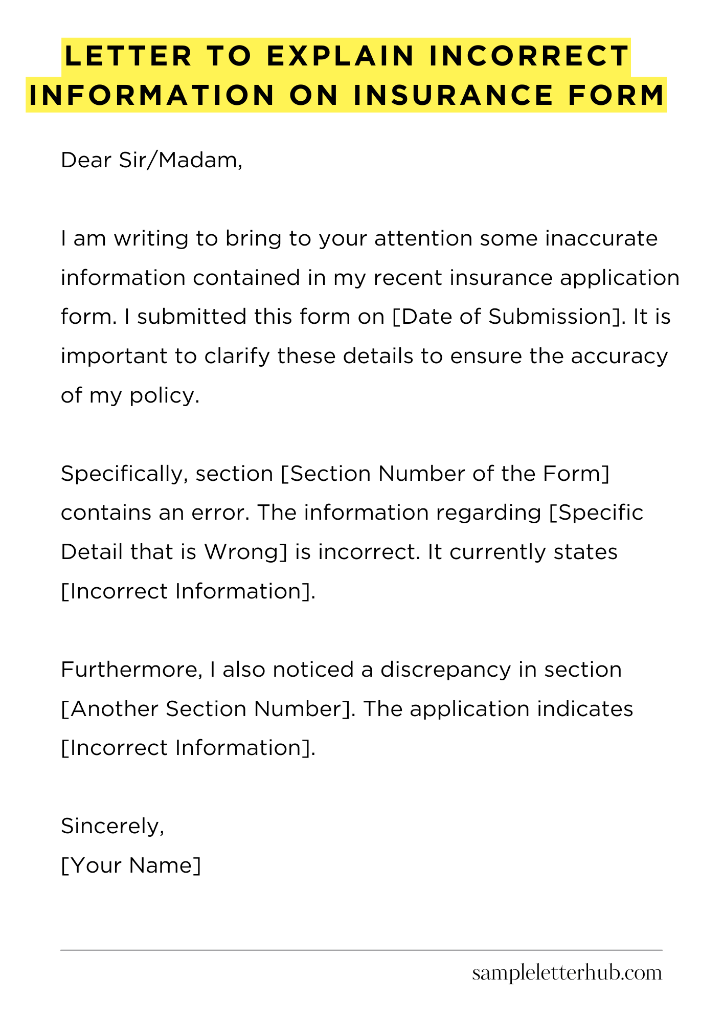 Letter to Explain Incorrect Information on Insurance Form