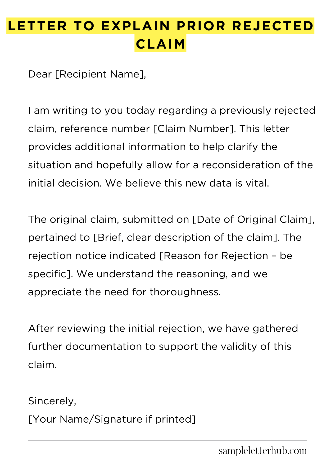Letter to Explain Prior Rejected Claim