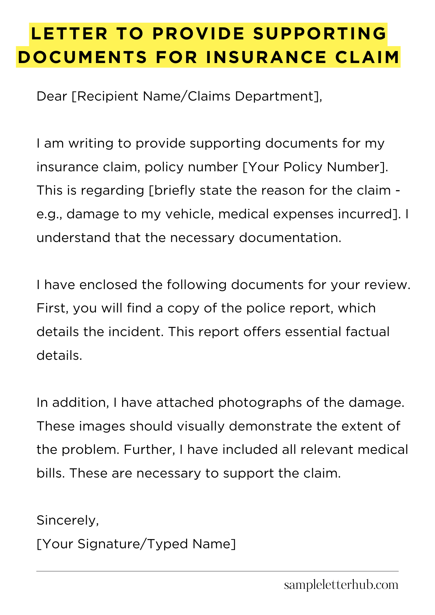 Letter to Provide Supporting Documents for Insurance Claim