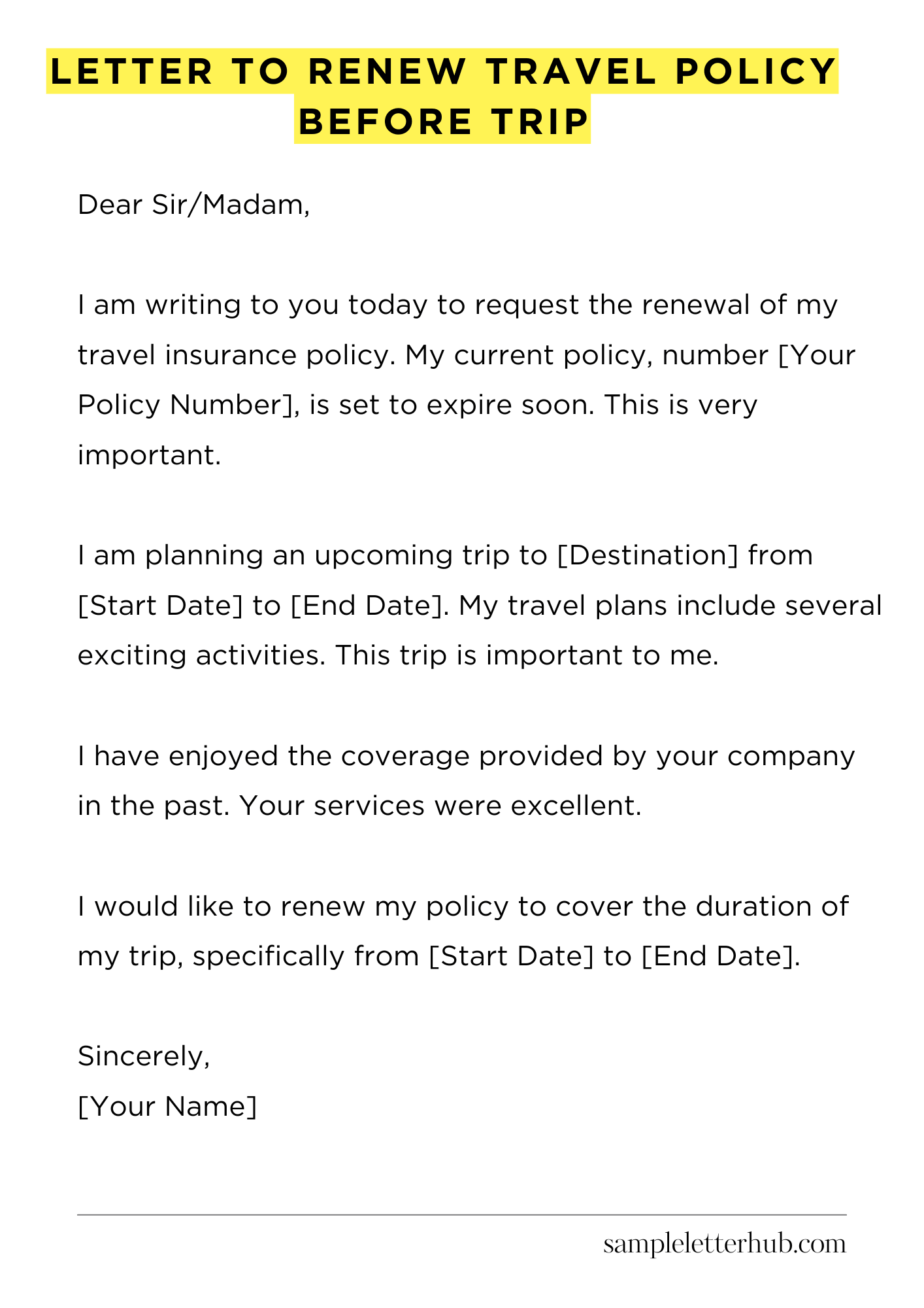 Letter to Renew Travel Policy Before Trip