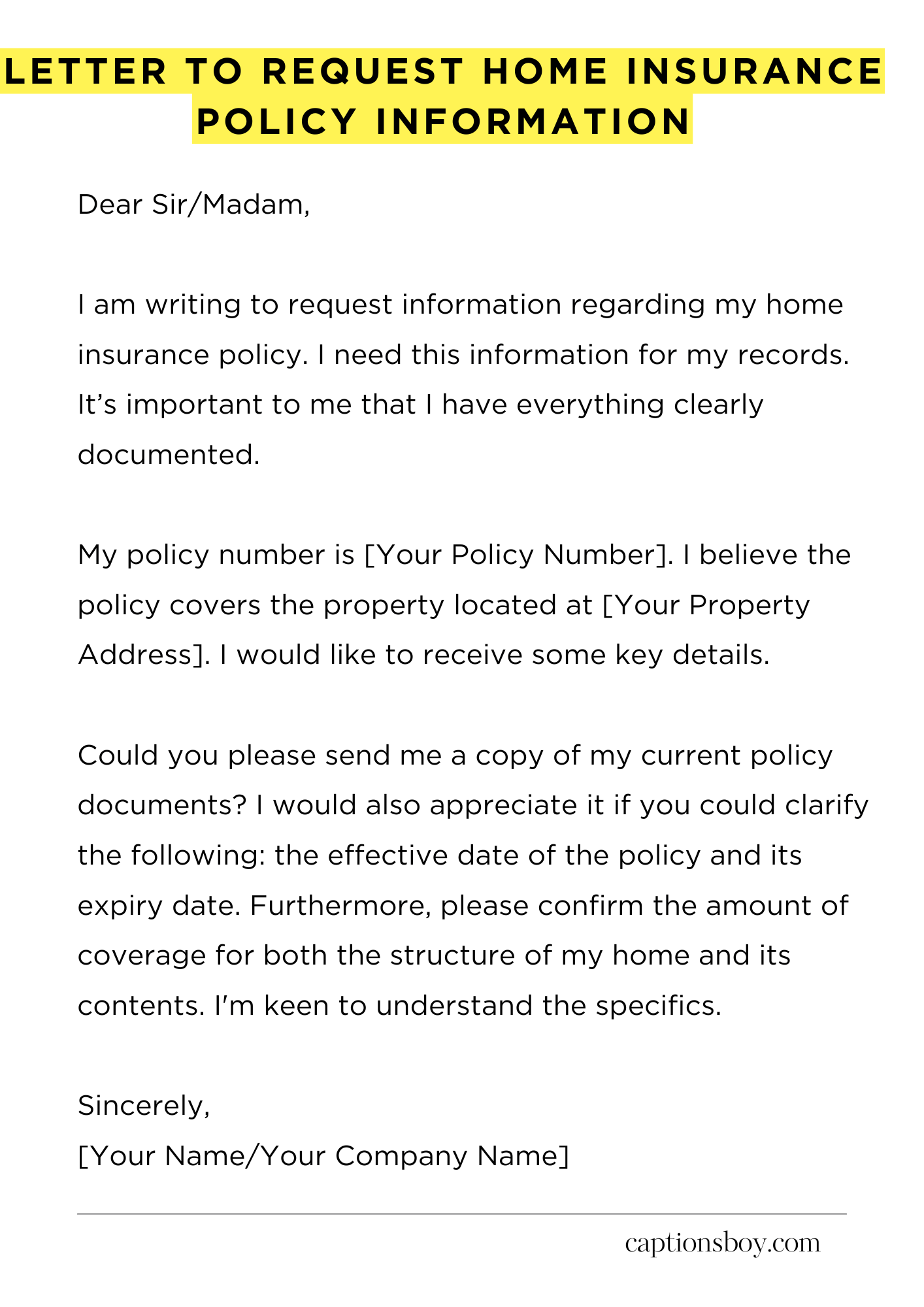 Letter to Request Home Insurance Policy Information
