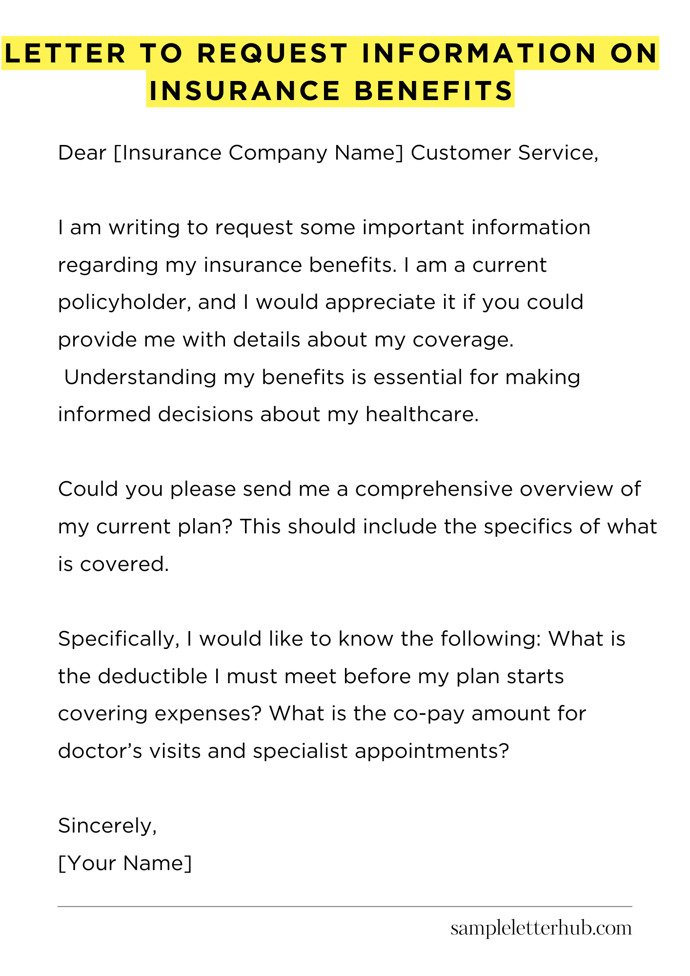 Letter to Request Information on Insurance Benefits
