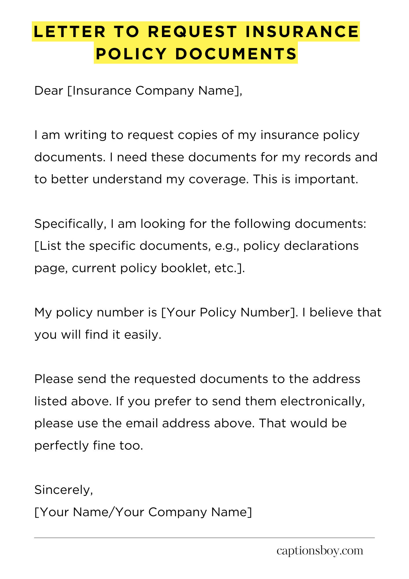 Letter to Request Insurance Policy Documents