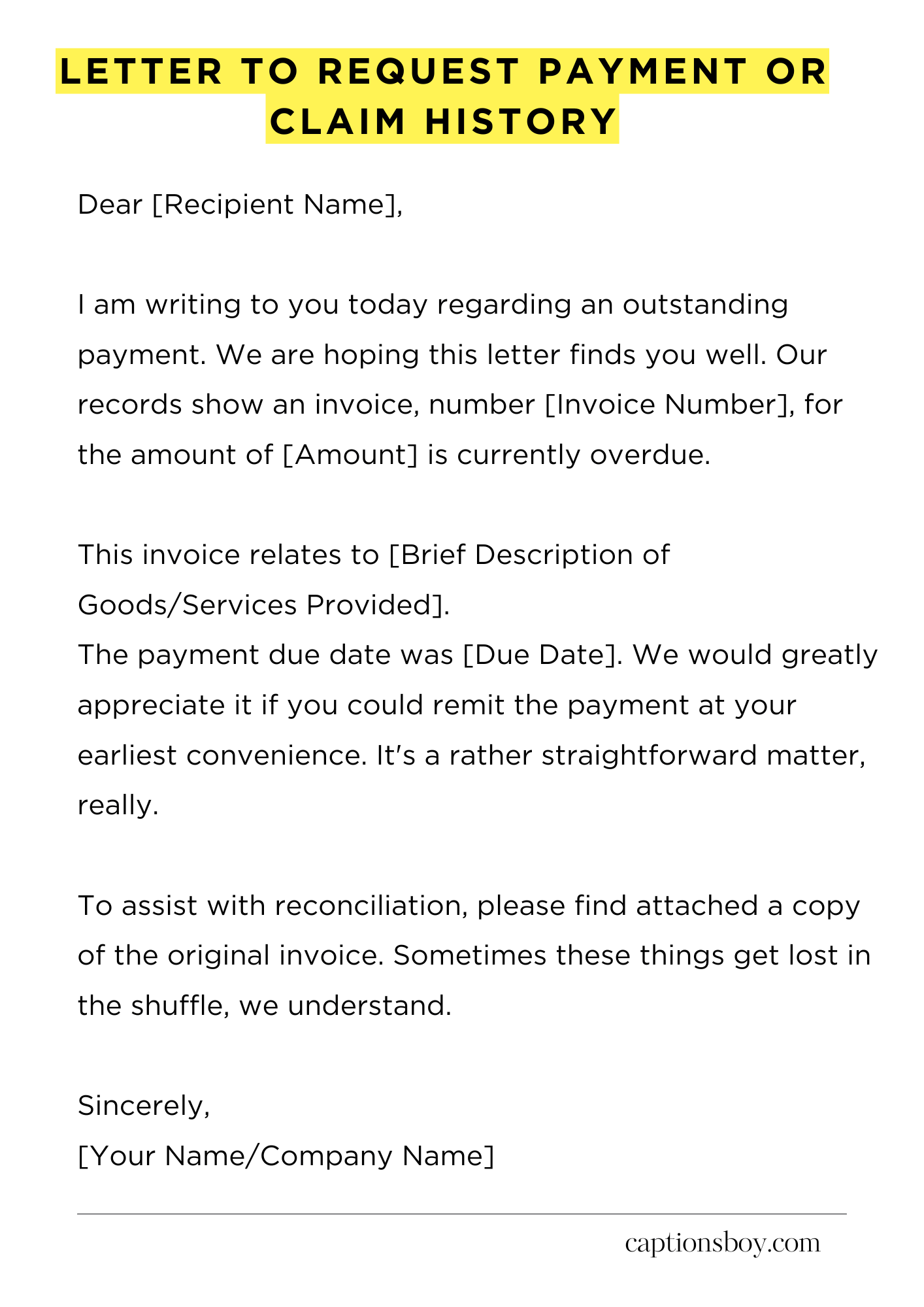Letter to Request Payment or Claim History