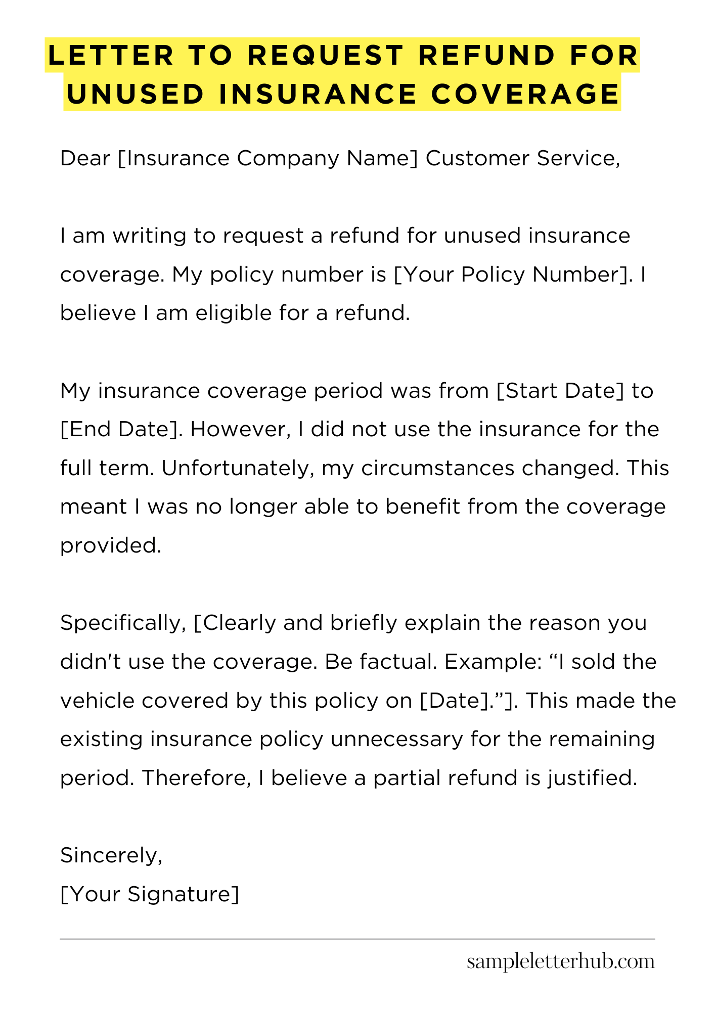 Letter to Request Refund for Unused Insurance Coverage