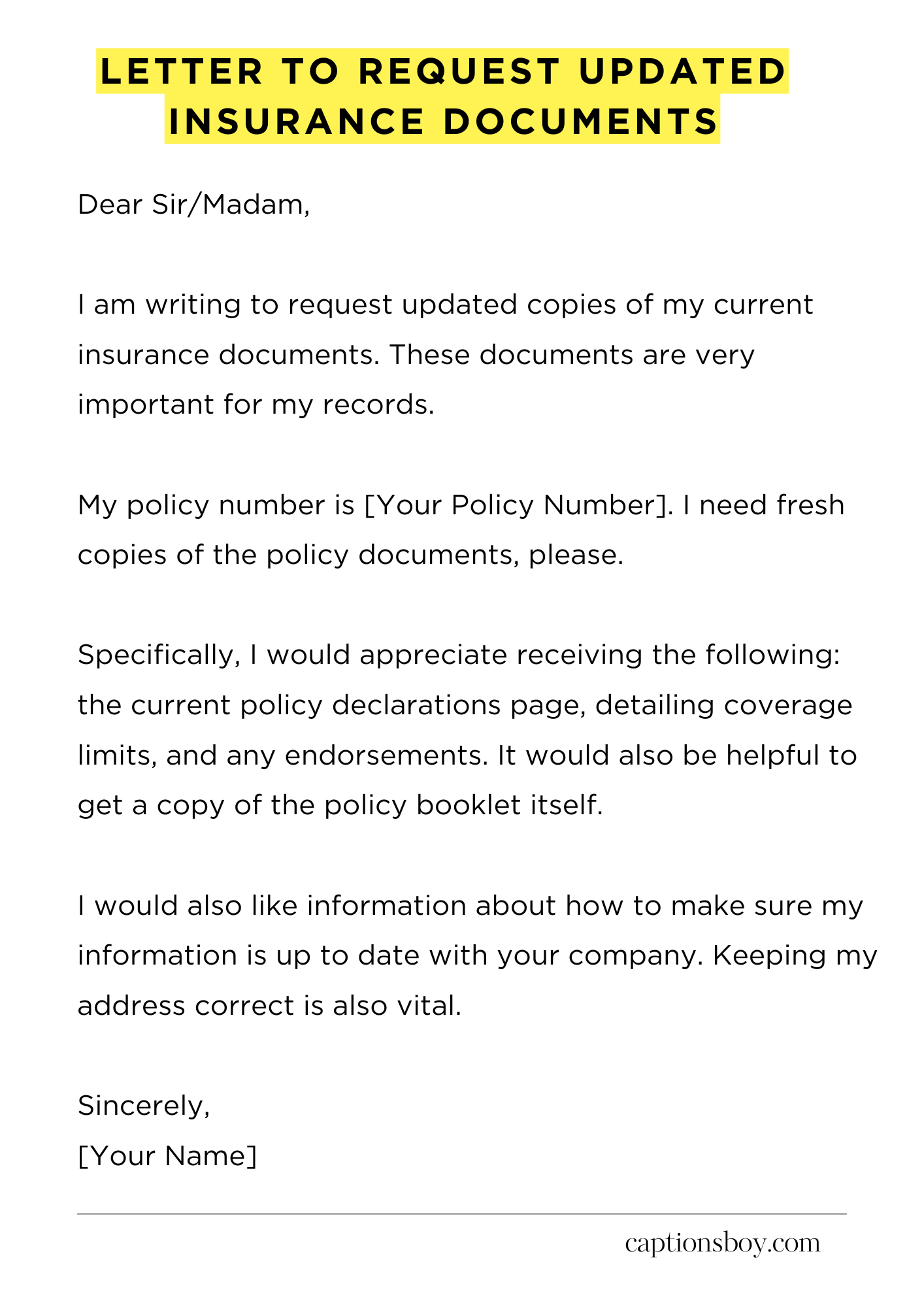 Letter to Request Updated Insurance Documents
