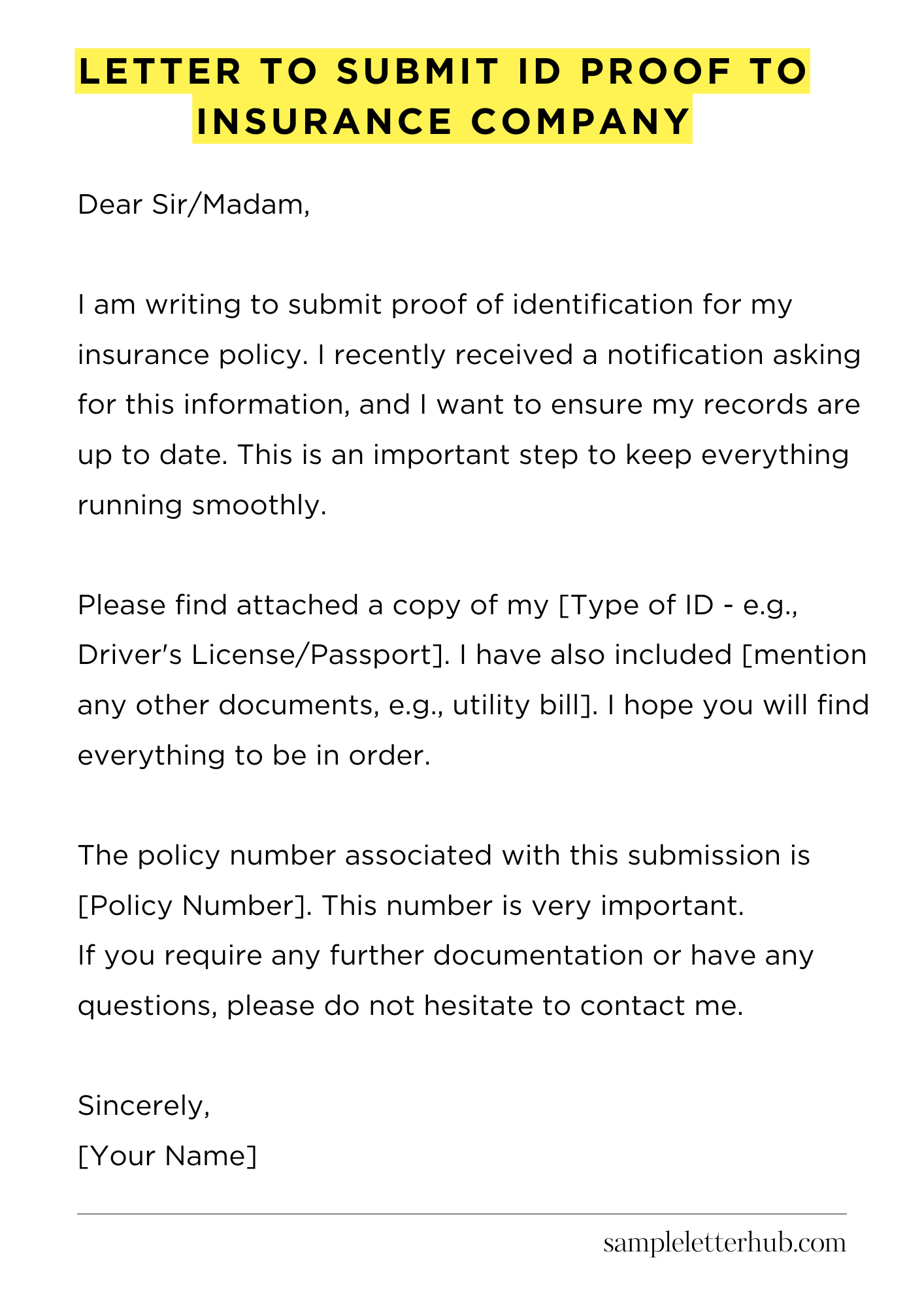 Letter to Submit ID Proof to Insurance Company
