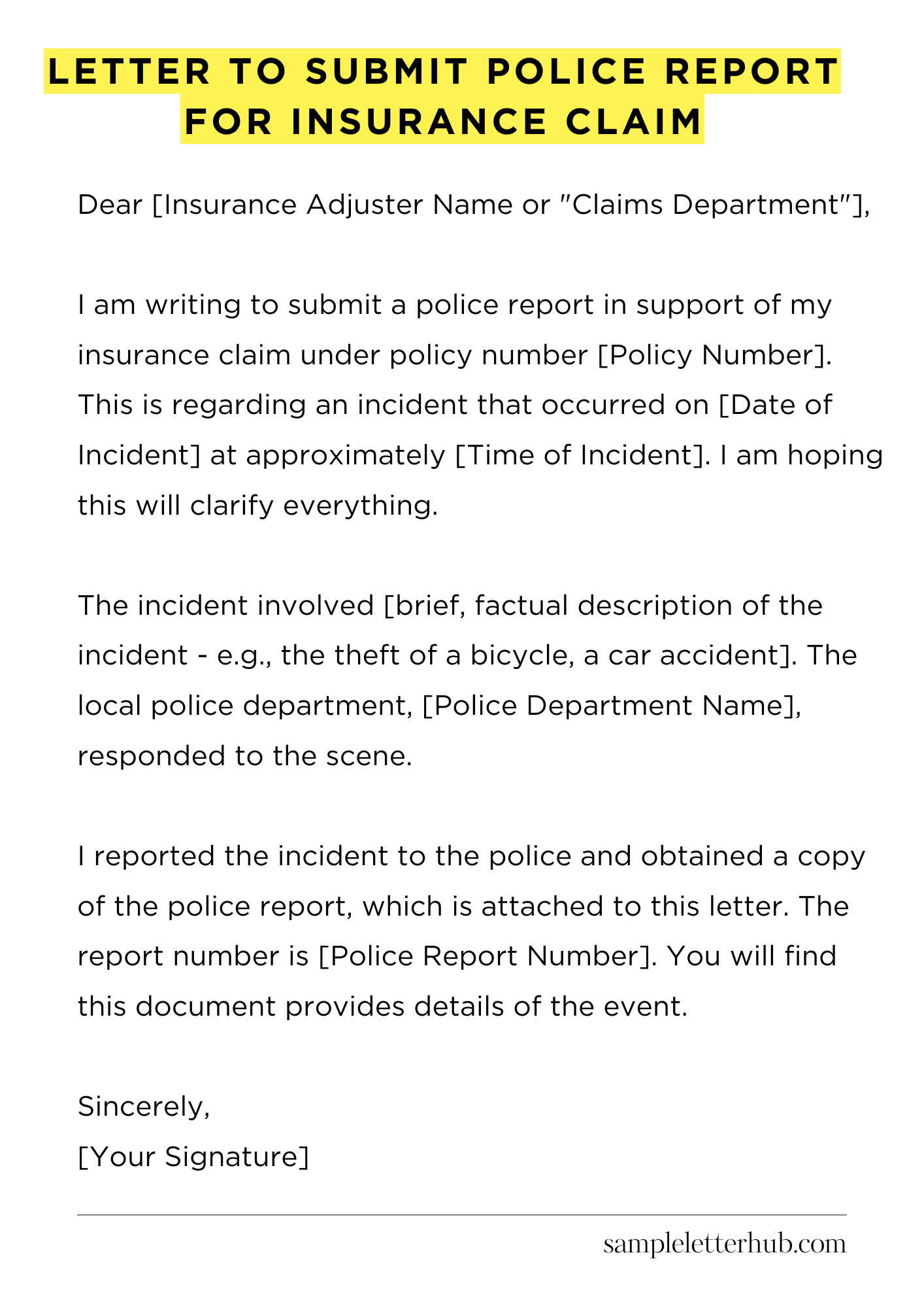 Letter to Submit Police Report for Insurance Claim