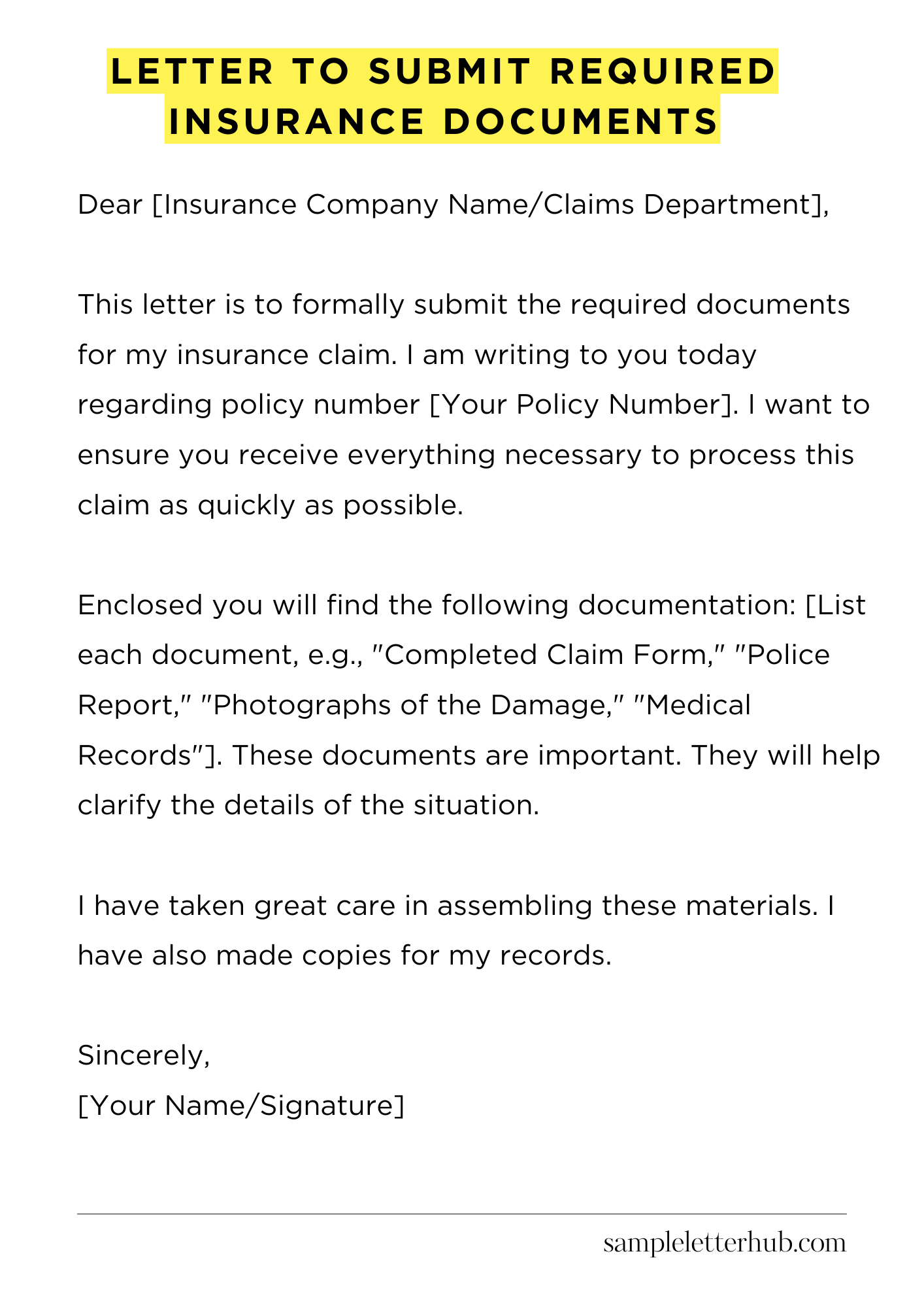 Letter to Submit Required Insurance Documents