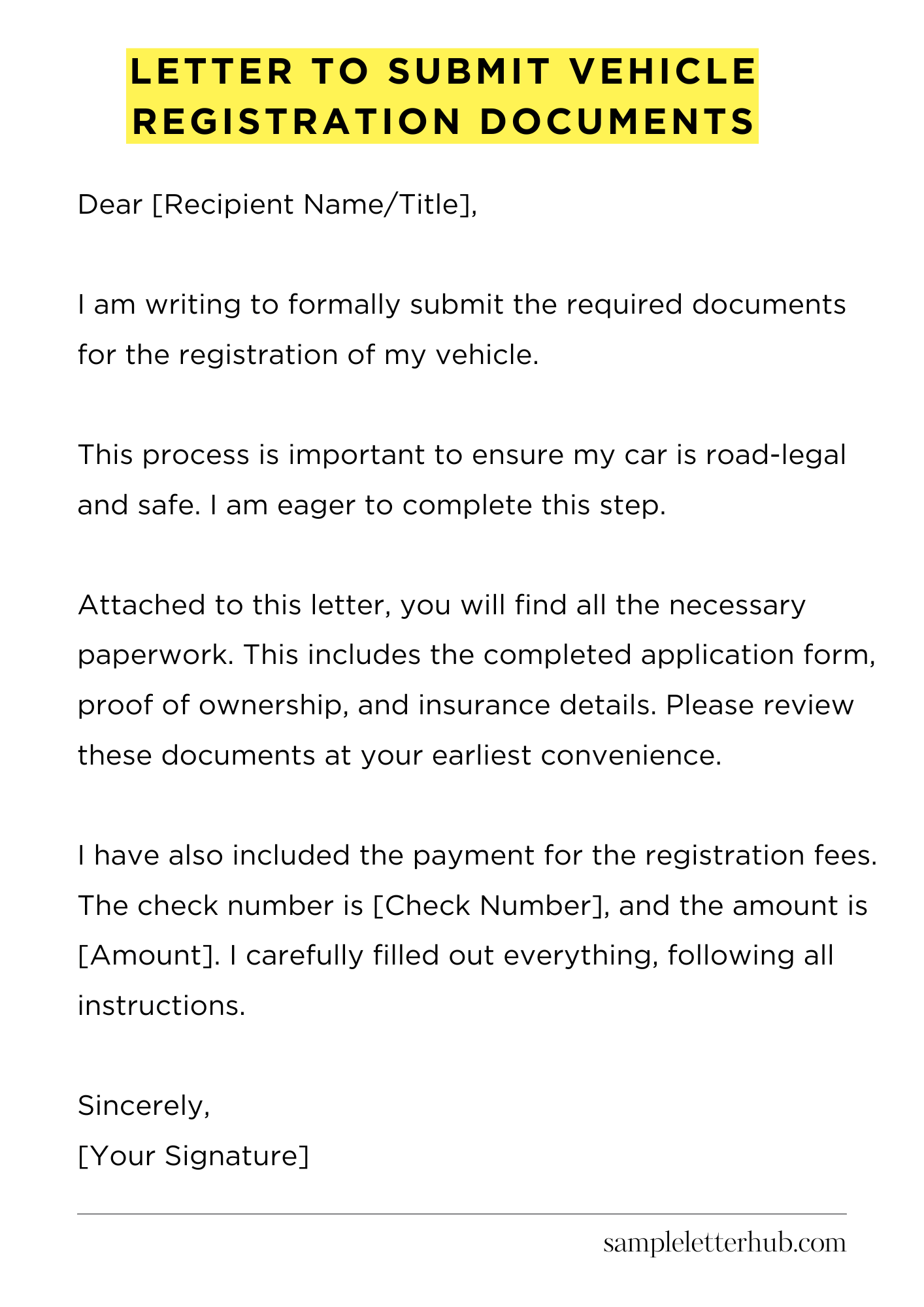 Letter to Submit Vehicle Registration Documents
