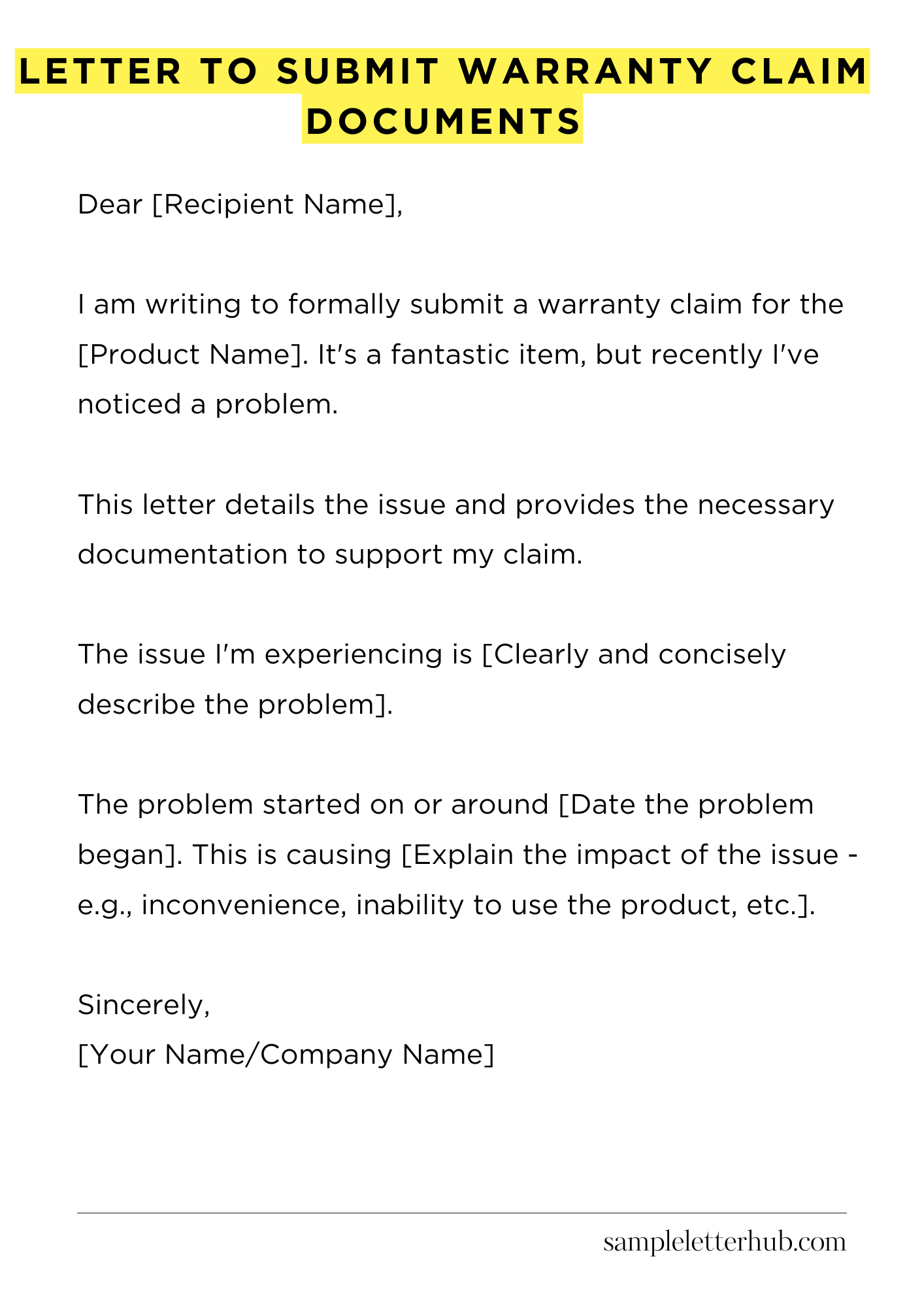 Letter to Submit Warranty Claim Documents
