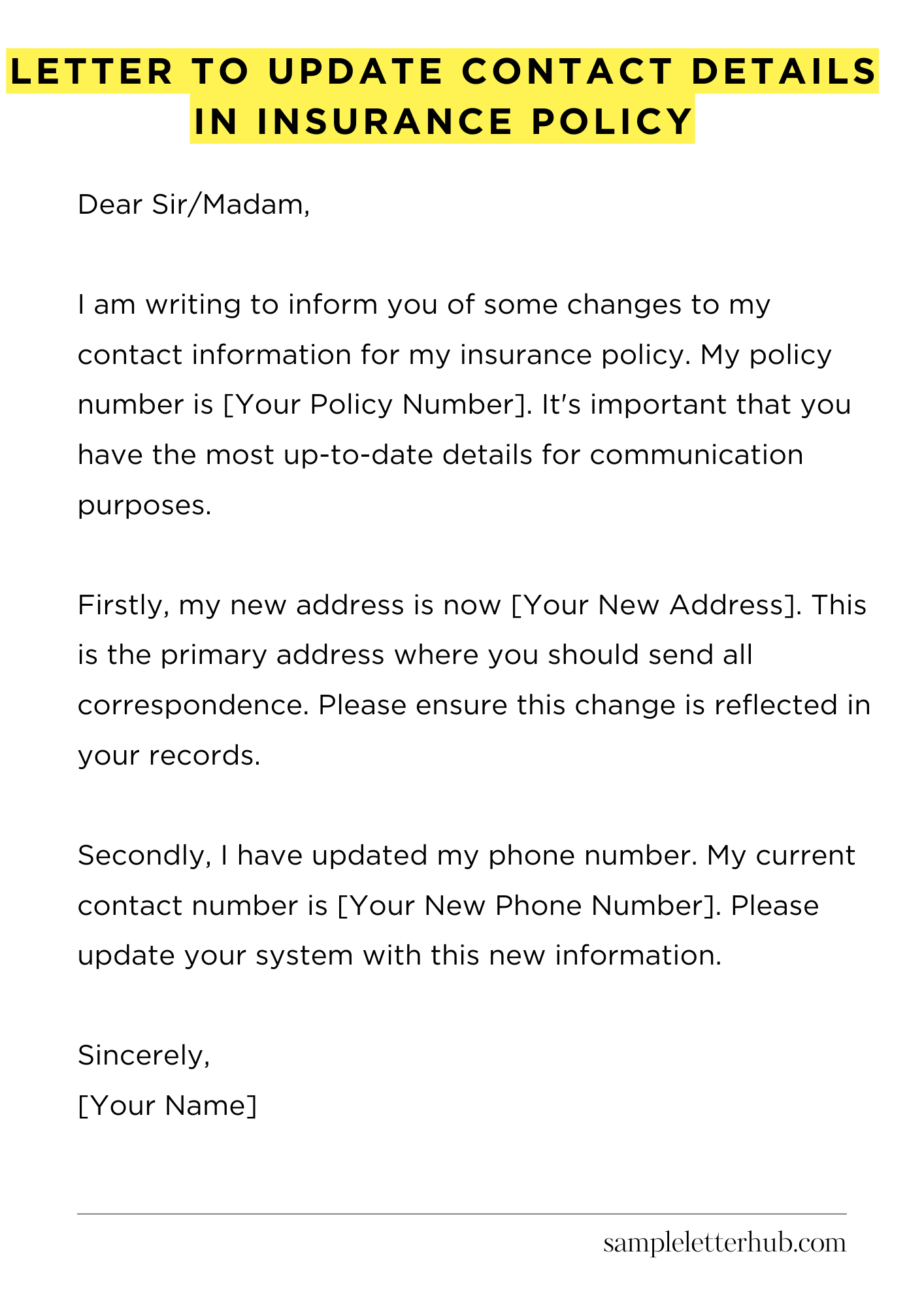 Letter to Update Contact Details in Insurance Policy
