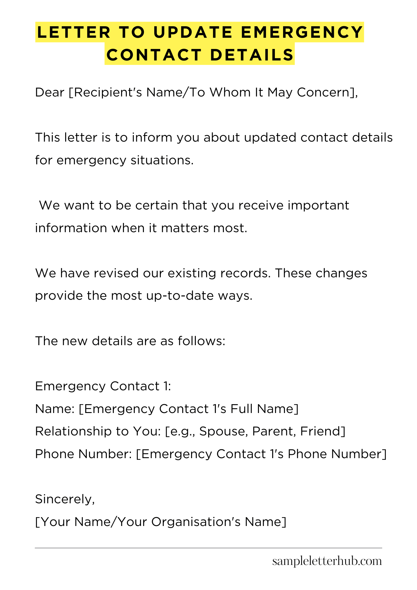 Letter to Update Emergency Contact Details