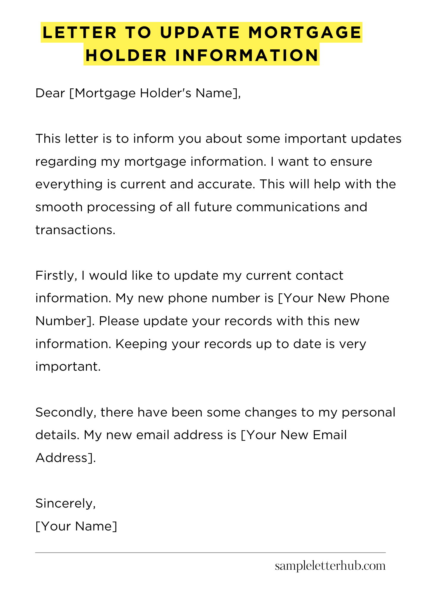 Letter to Update Mortgage Holder Information