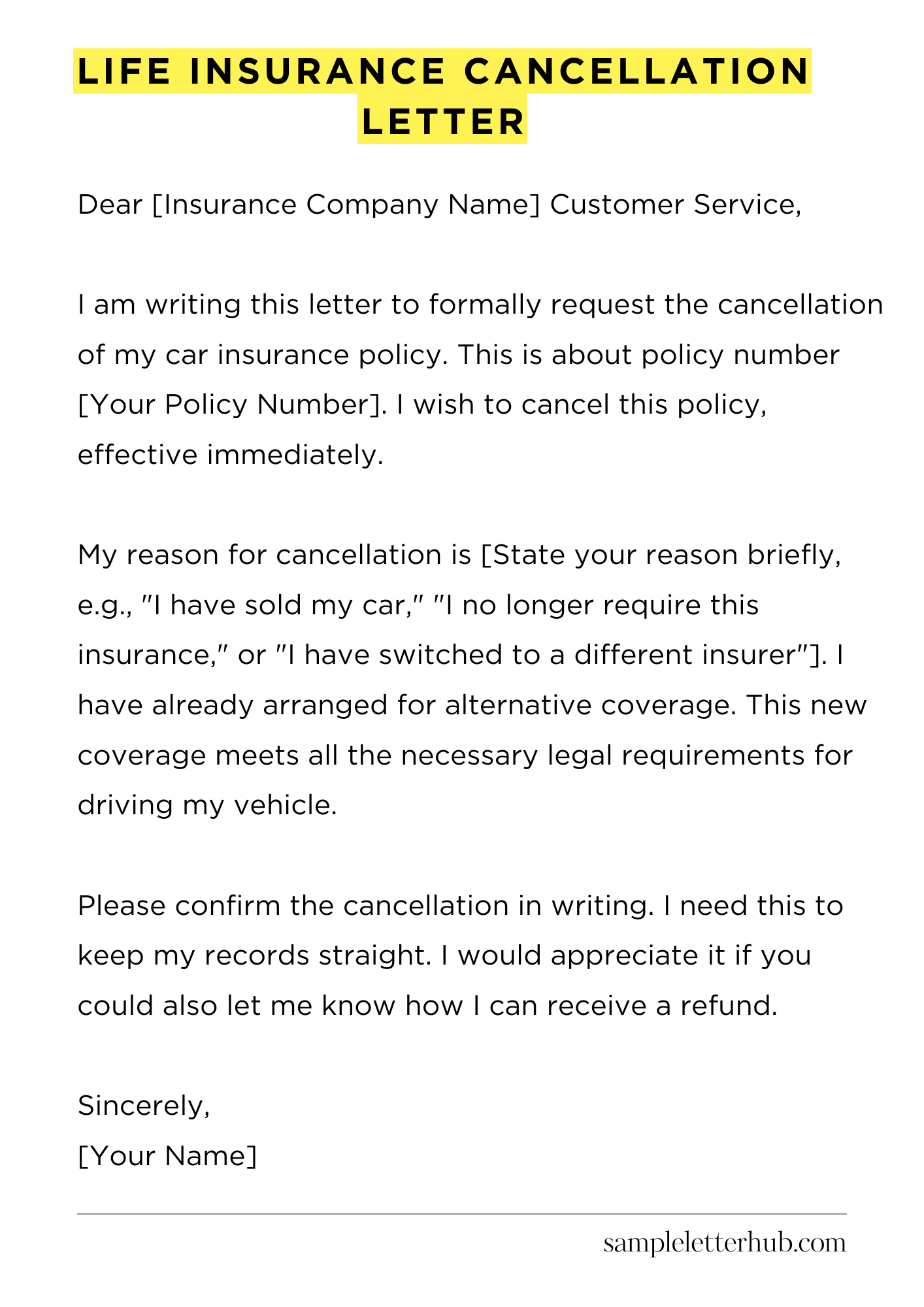 Life Insurance Cancellation Letter