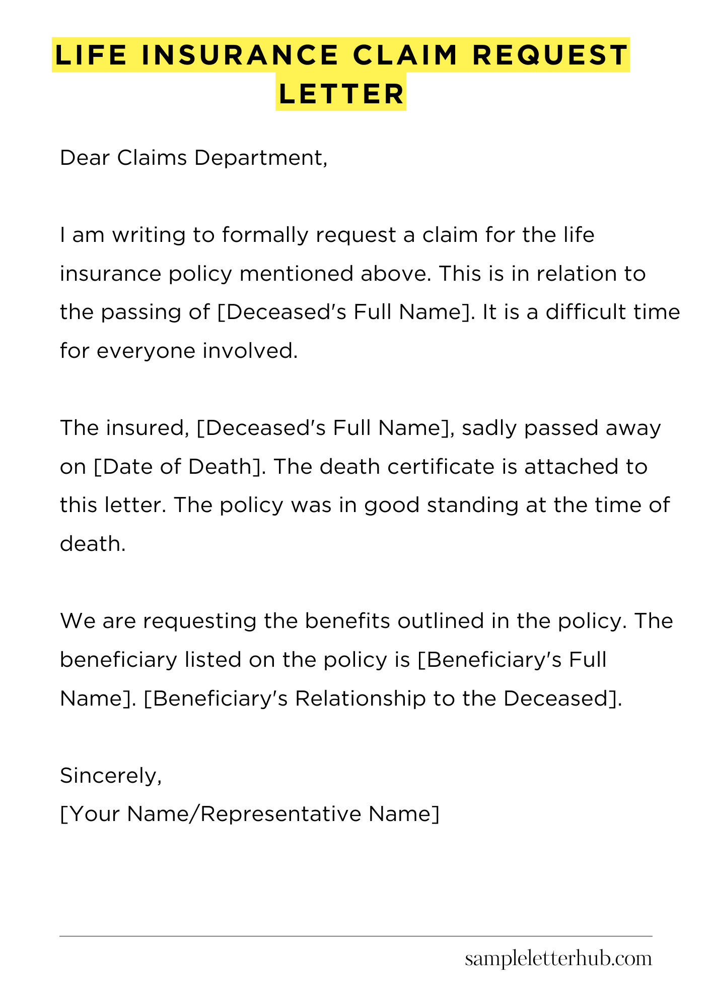 Life Insurance Claim Request Letter
