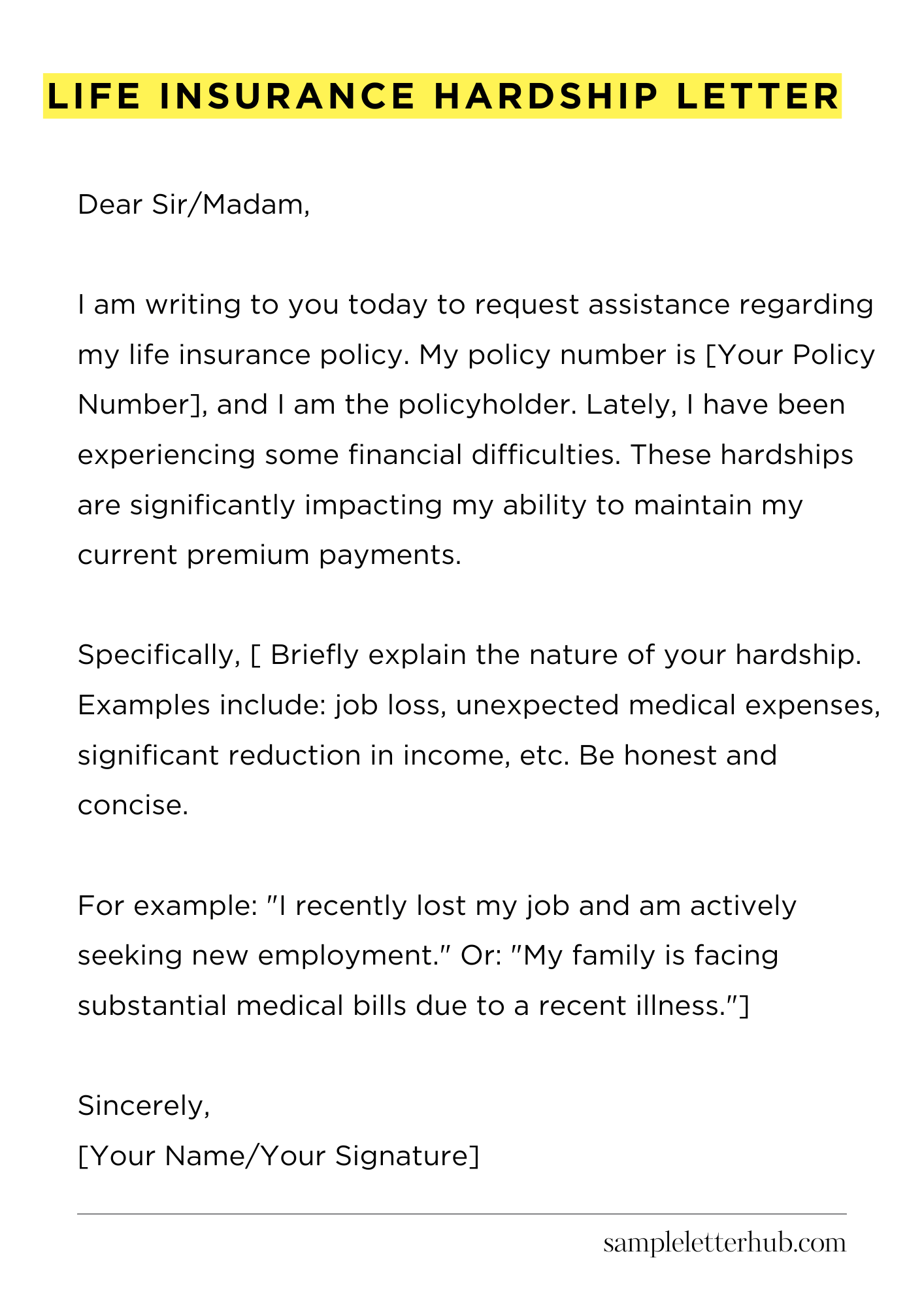 Life Insurance Hardship Letter