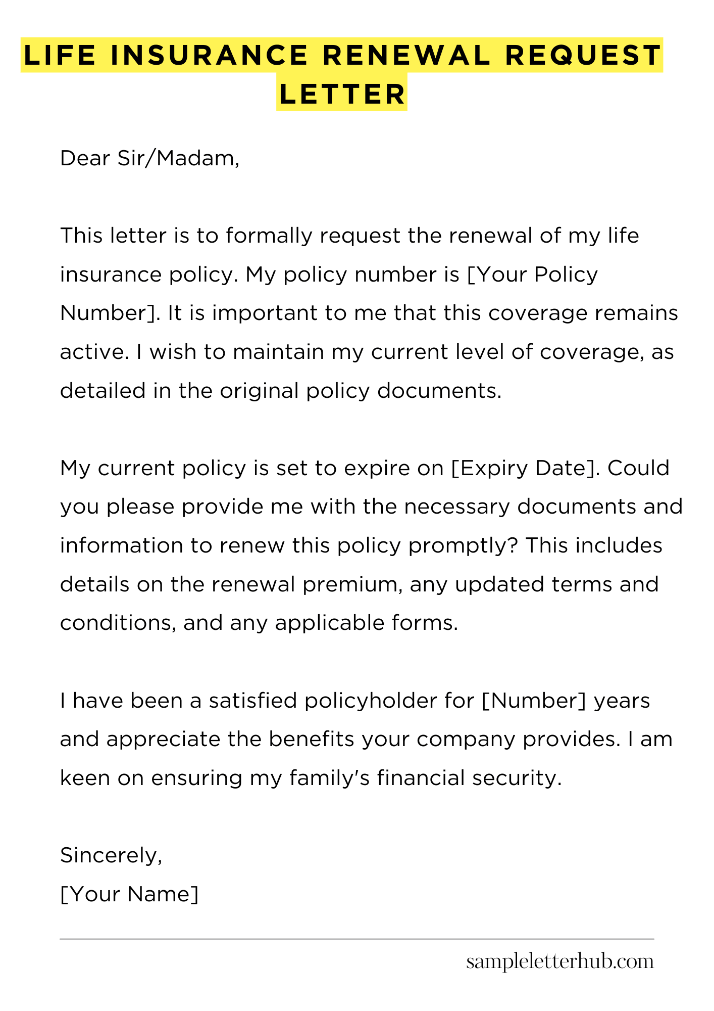 Life Insurance Renewal Request Letter