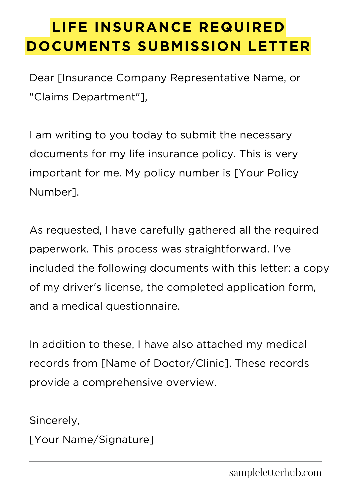 Life Insurance Required Documents Submission Letter
