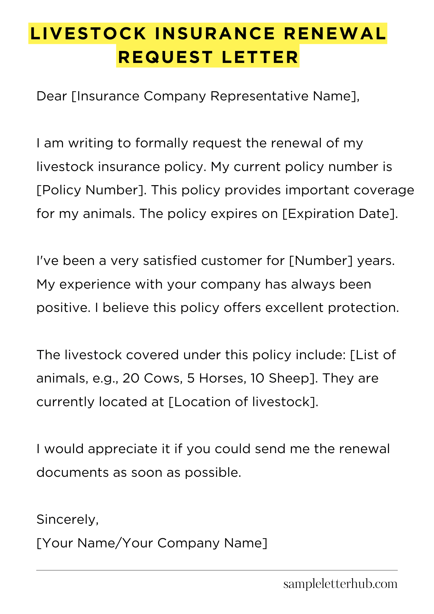 Livestock Insurance Renewal Request Letter