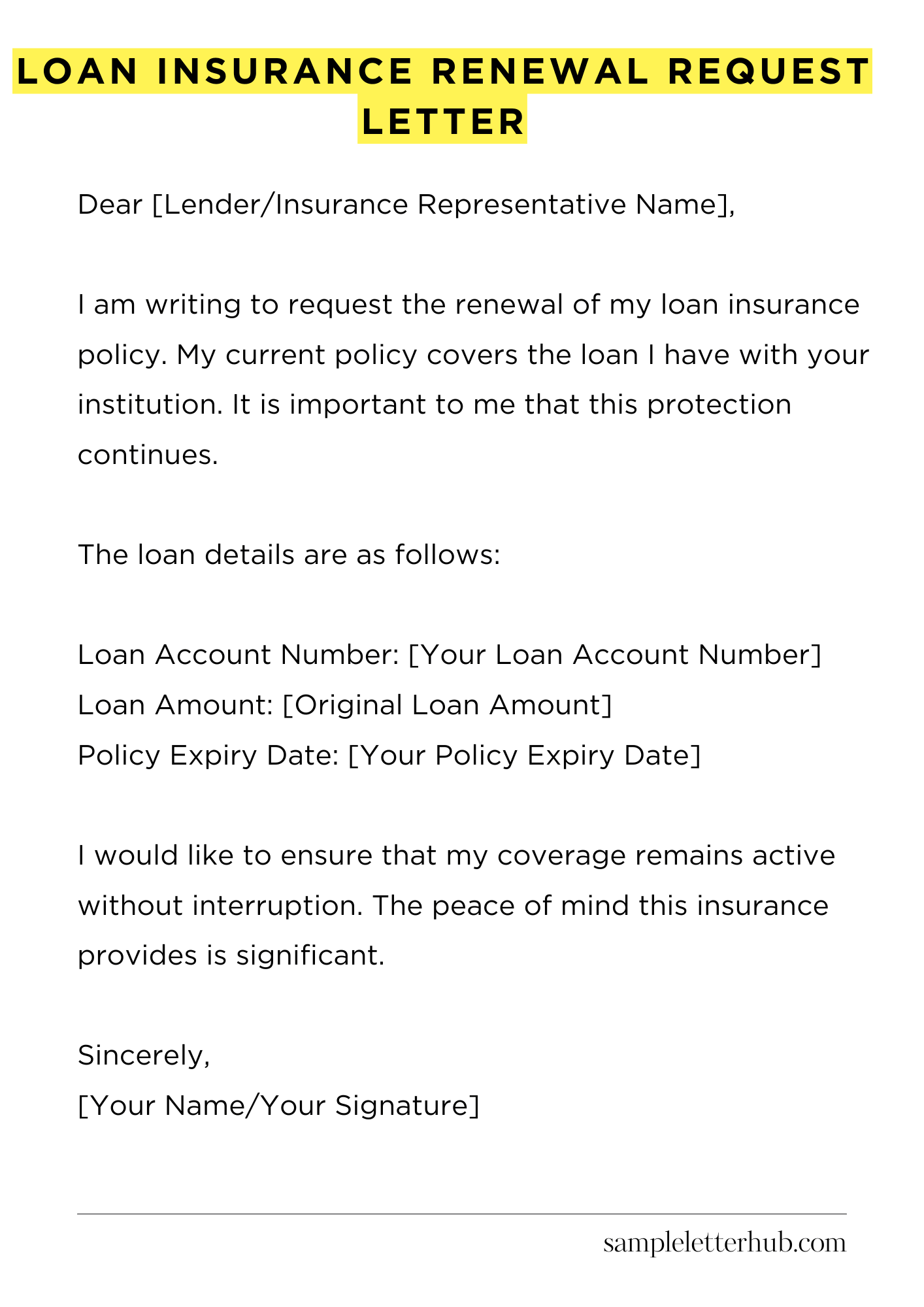 Loan Insurance Renewal Request Letter