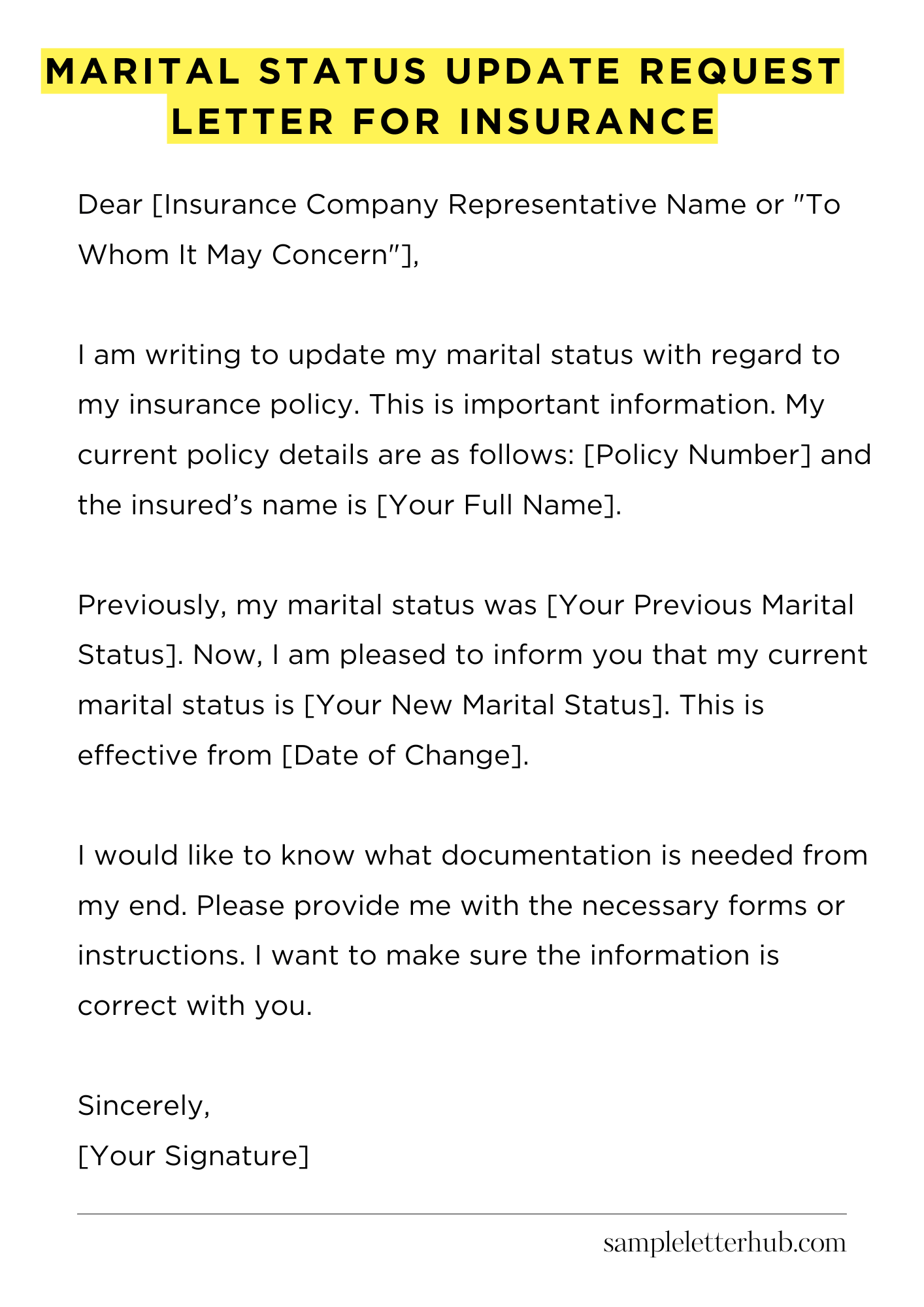 Marital Status Update Request Letter for Insurance