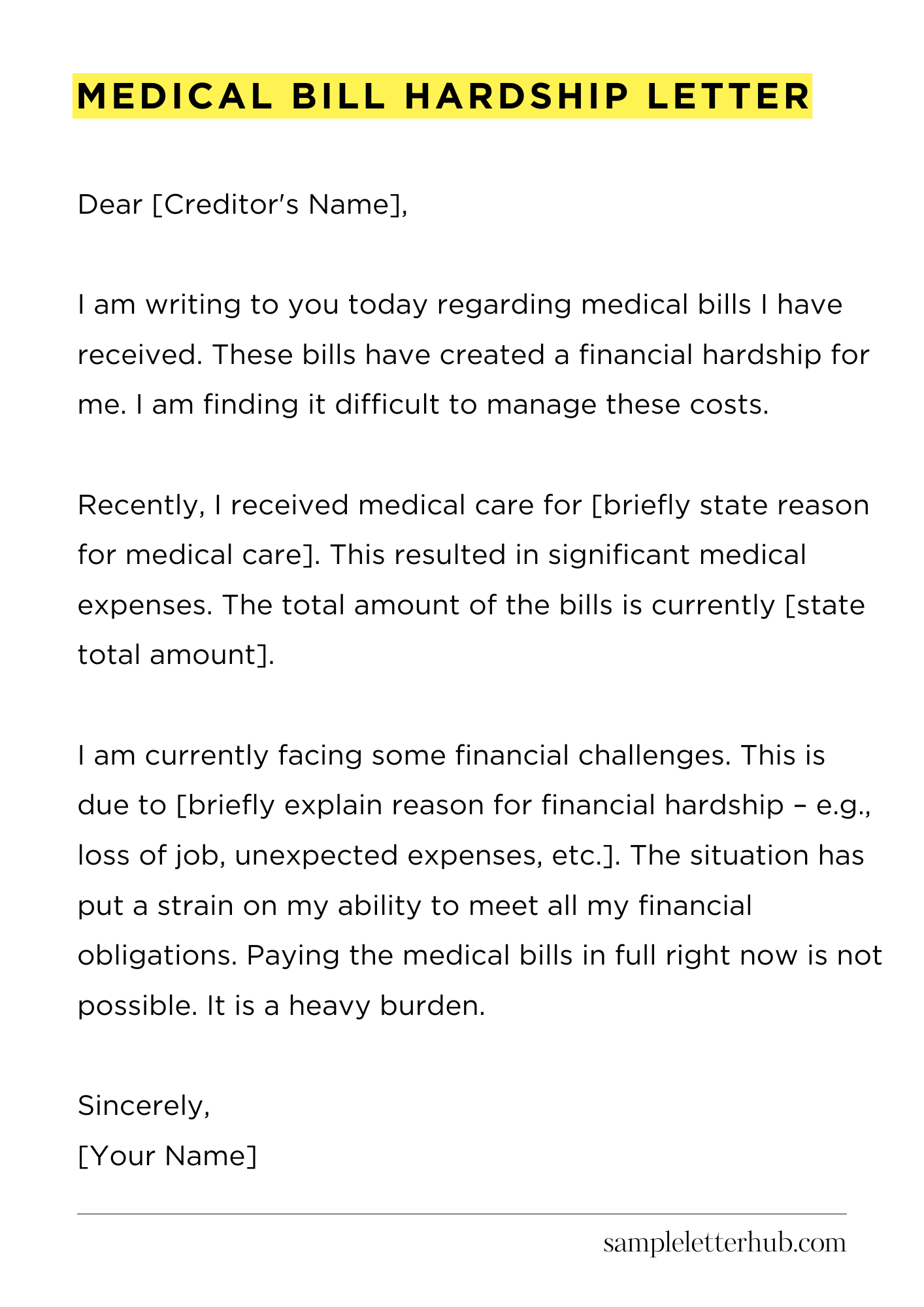 Medical Bill Hardship Letter