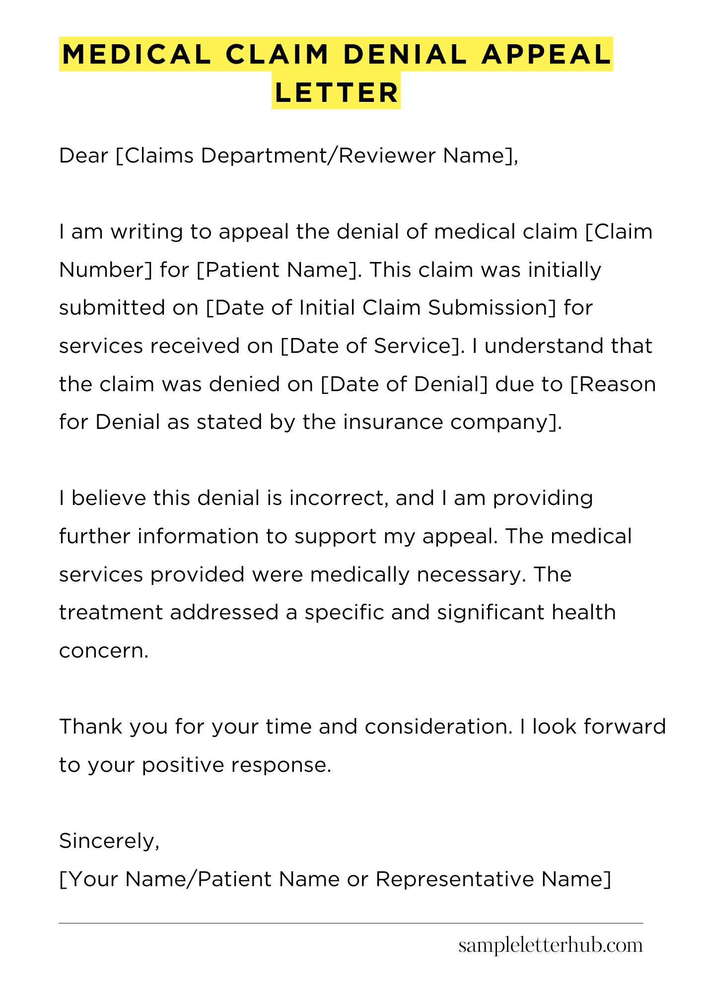 Medical Claim Denial Appeal Letter