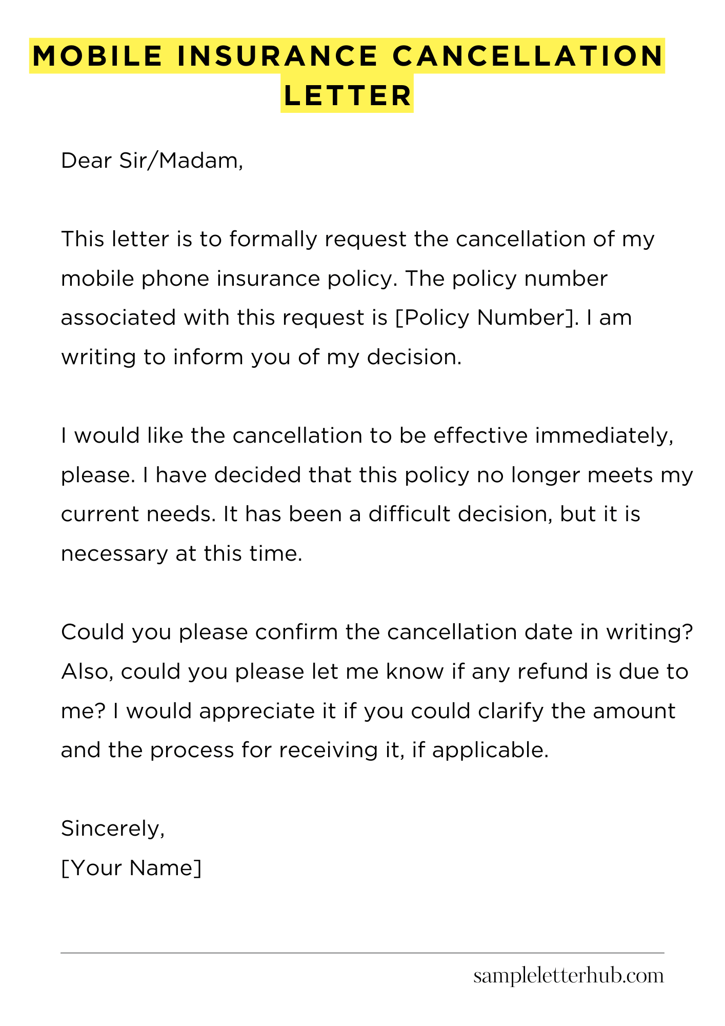 Mobile Insurance Cancellation Letter