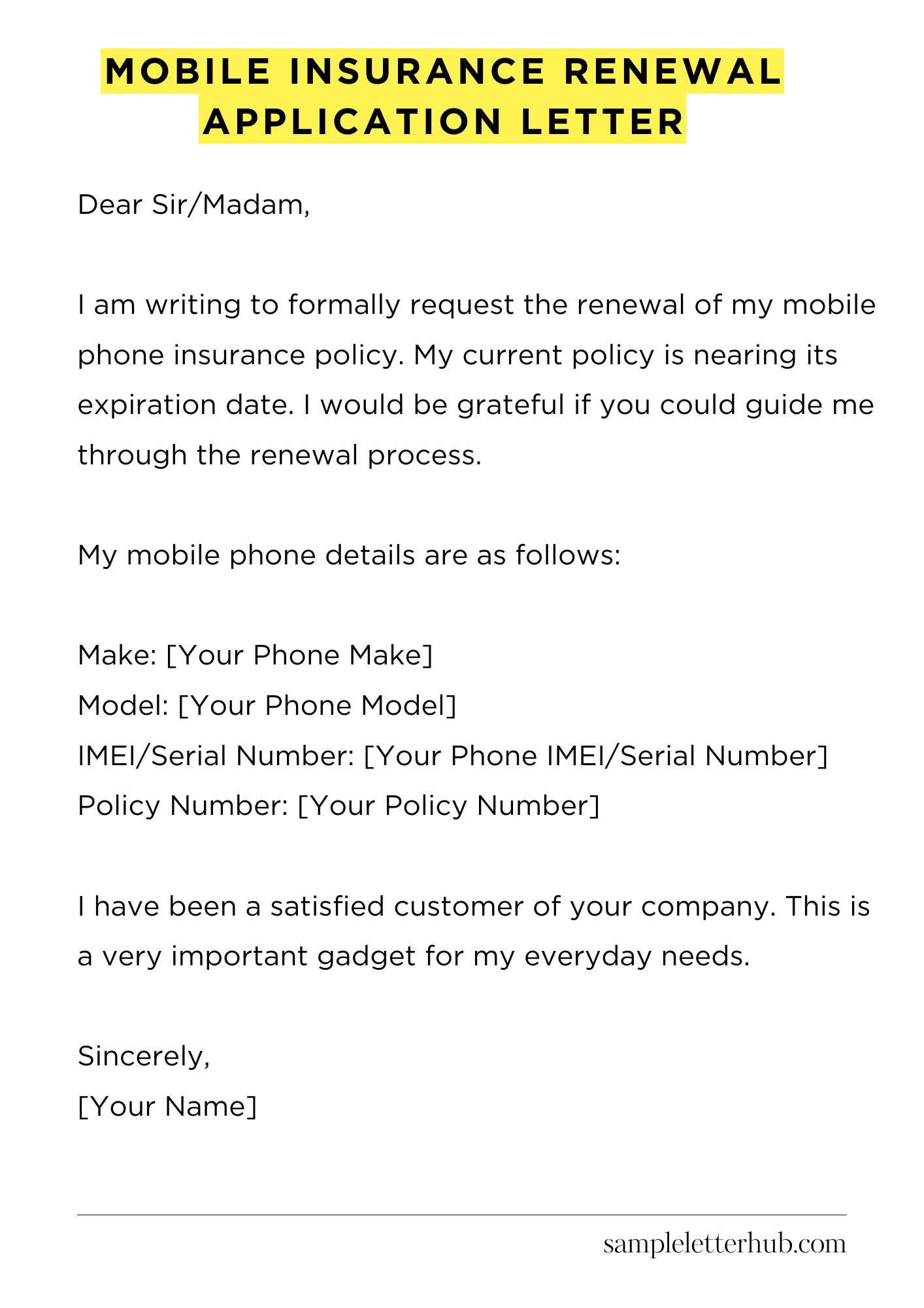 Mobile Insurance Renewal Application Letter