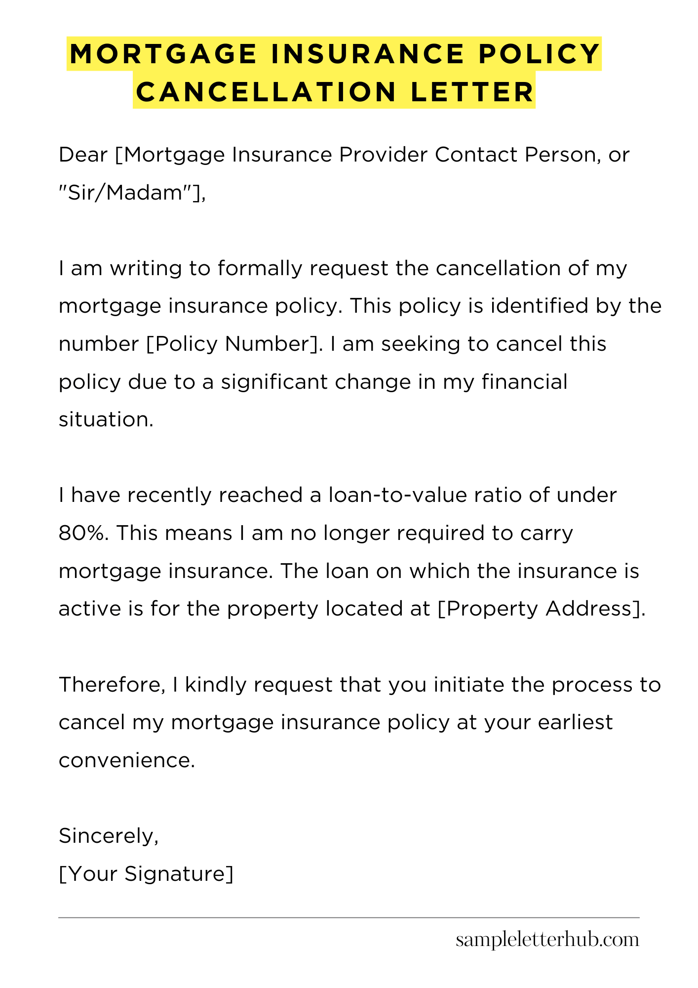 Mortgage Insurance Policy Cancellation Letter