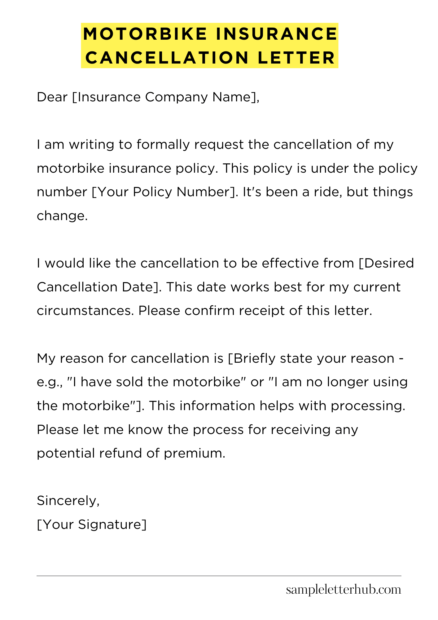 Motorbike Insurance Cancellation Letter