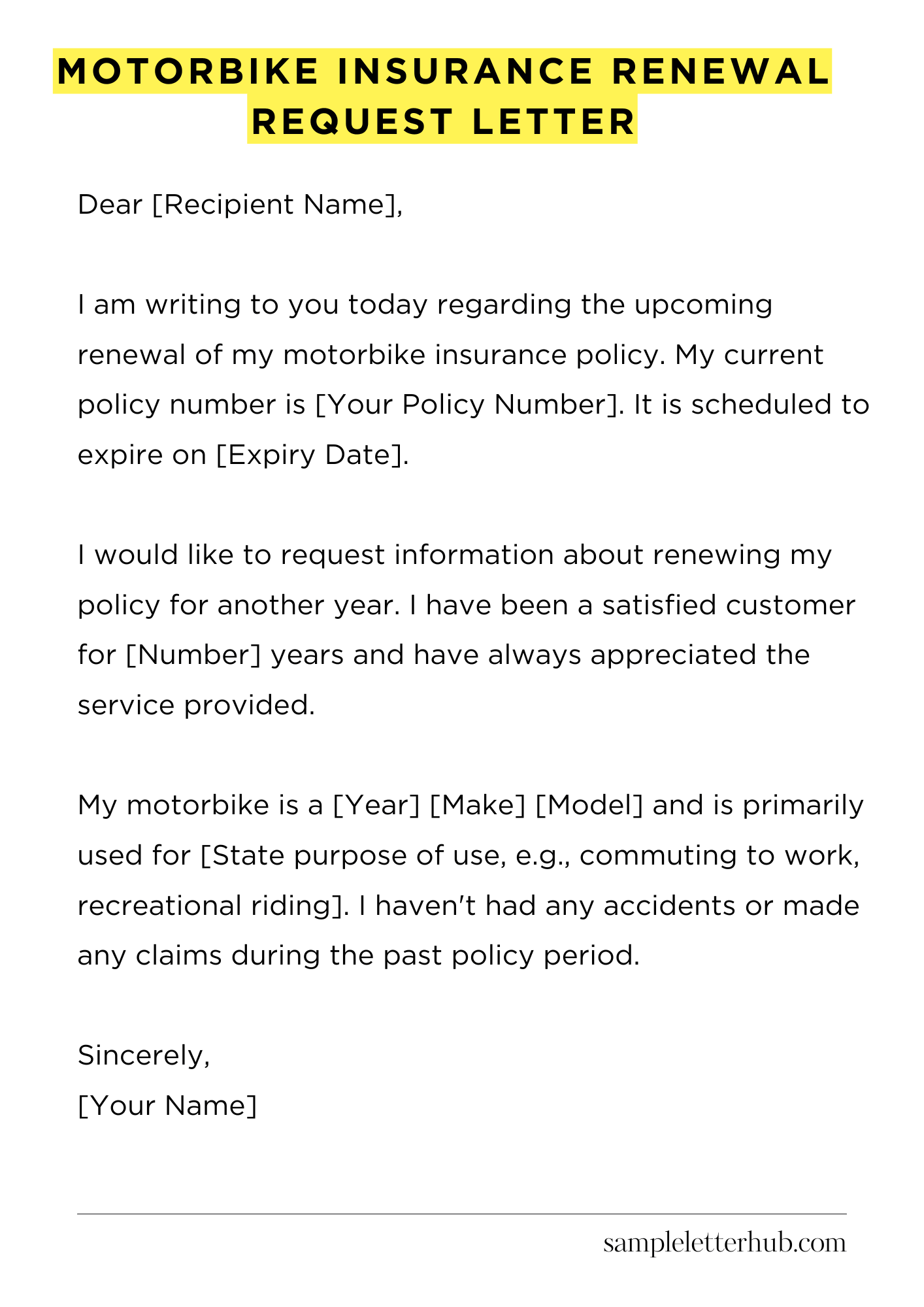 Motorbike Insurance Renewal Request Letter