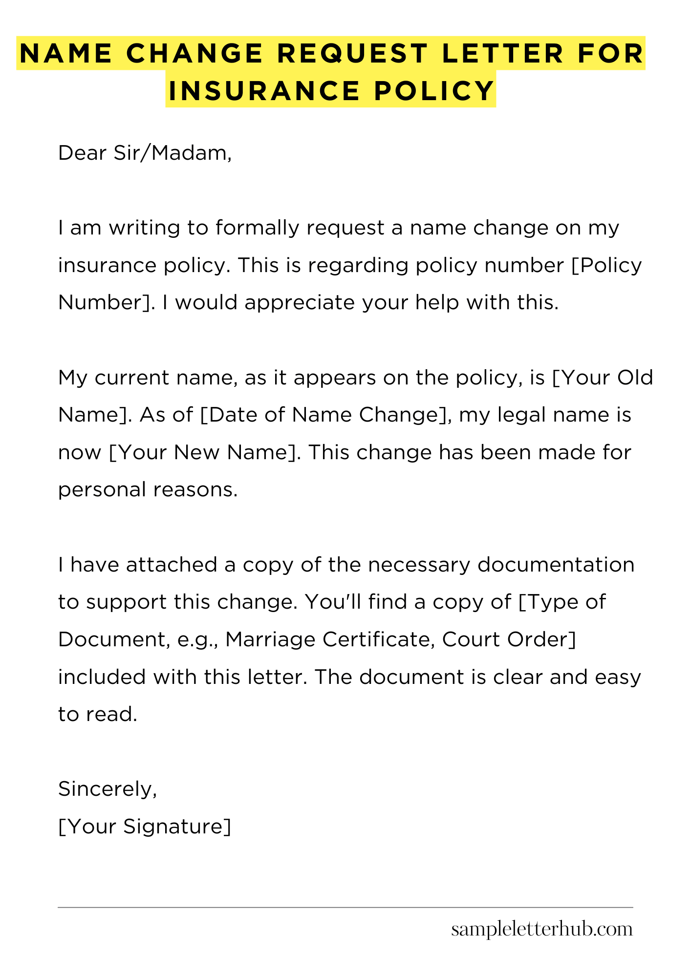 Name Change Request Letter for Insurance Policy