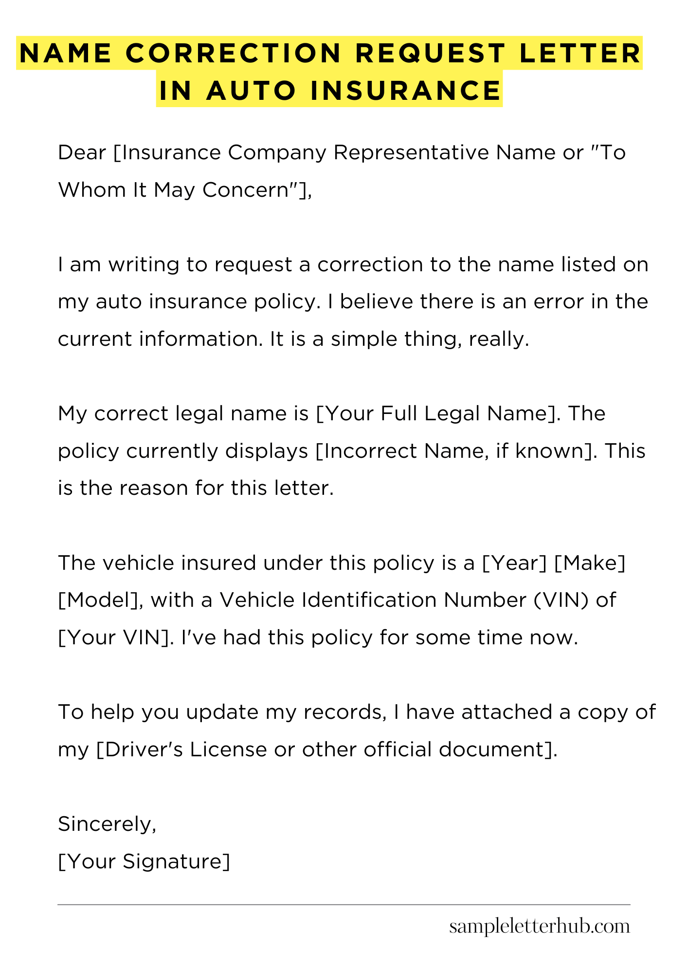 Name Correction Request Letter in Auto Insurance
