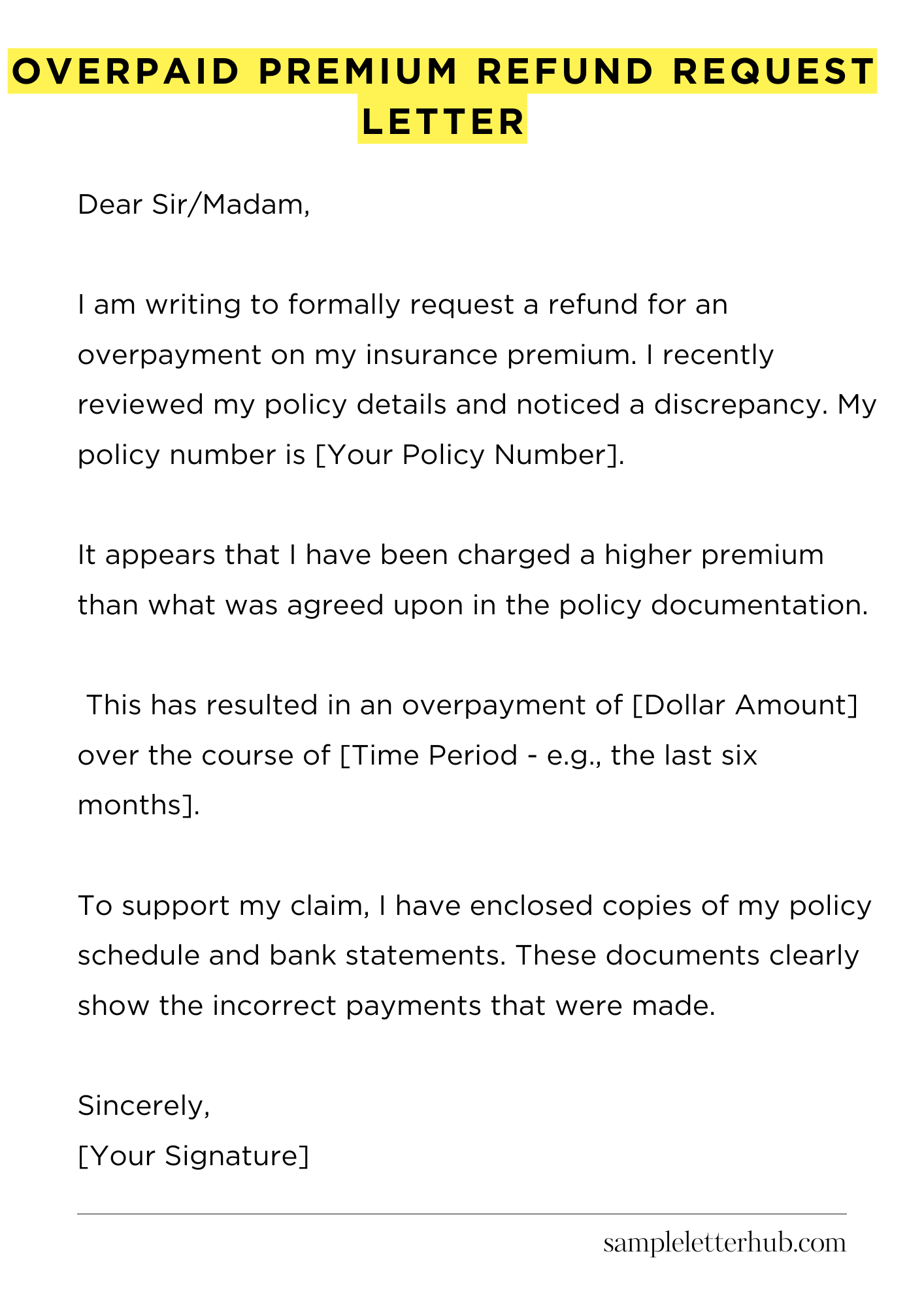Overpaid Premium Refund Request Letter
